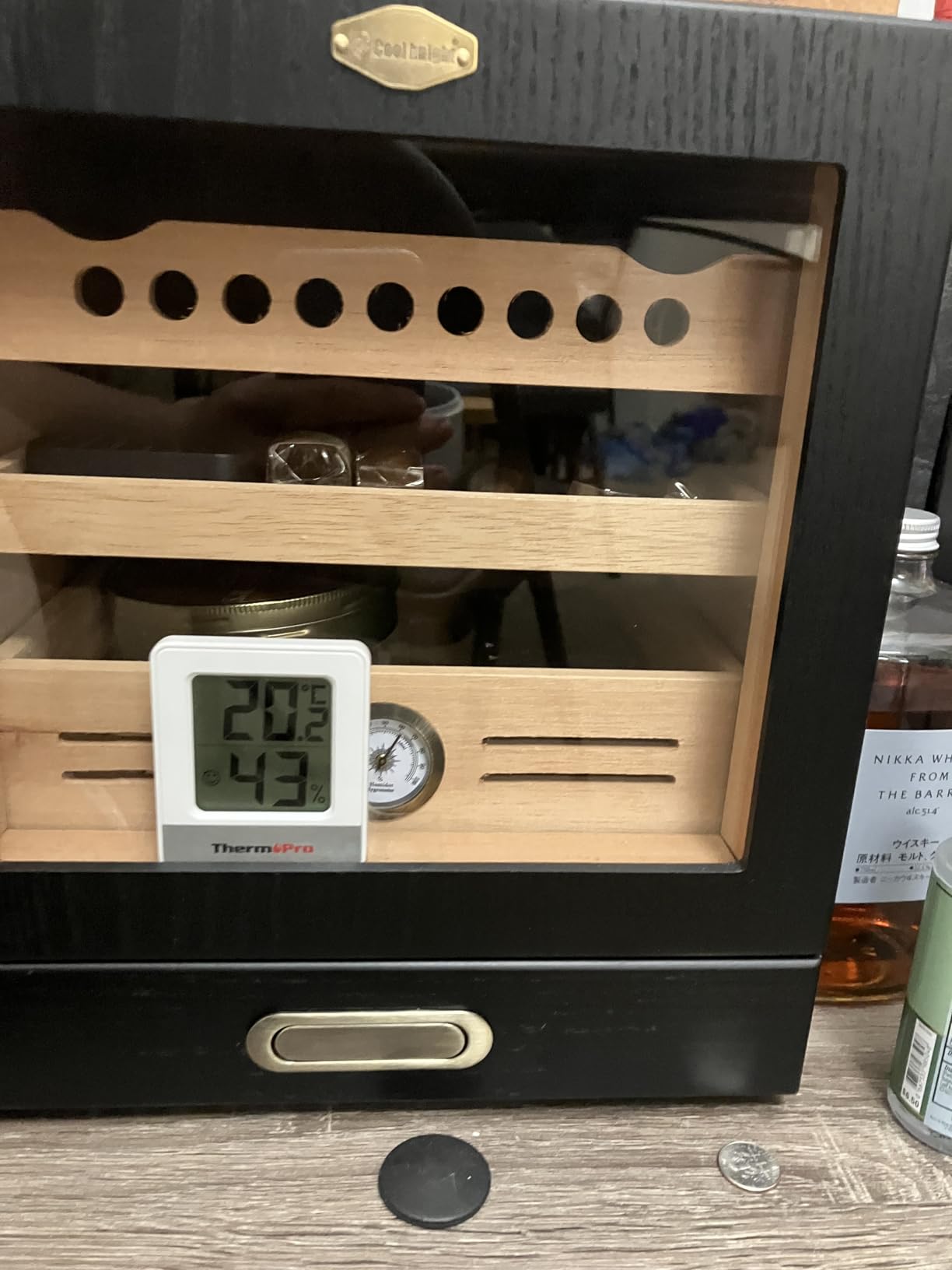 COOL KNIGHT Cigar Humidor Cabinet, Cigar Cabinet Humidor with Spanish Cedar Wood Drawer, Precision Hygrometer, 2 Humidifiers and Cigar Accessories Drawer, Christmas for Cigar Lovers customer photo 1