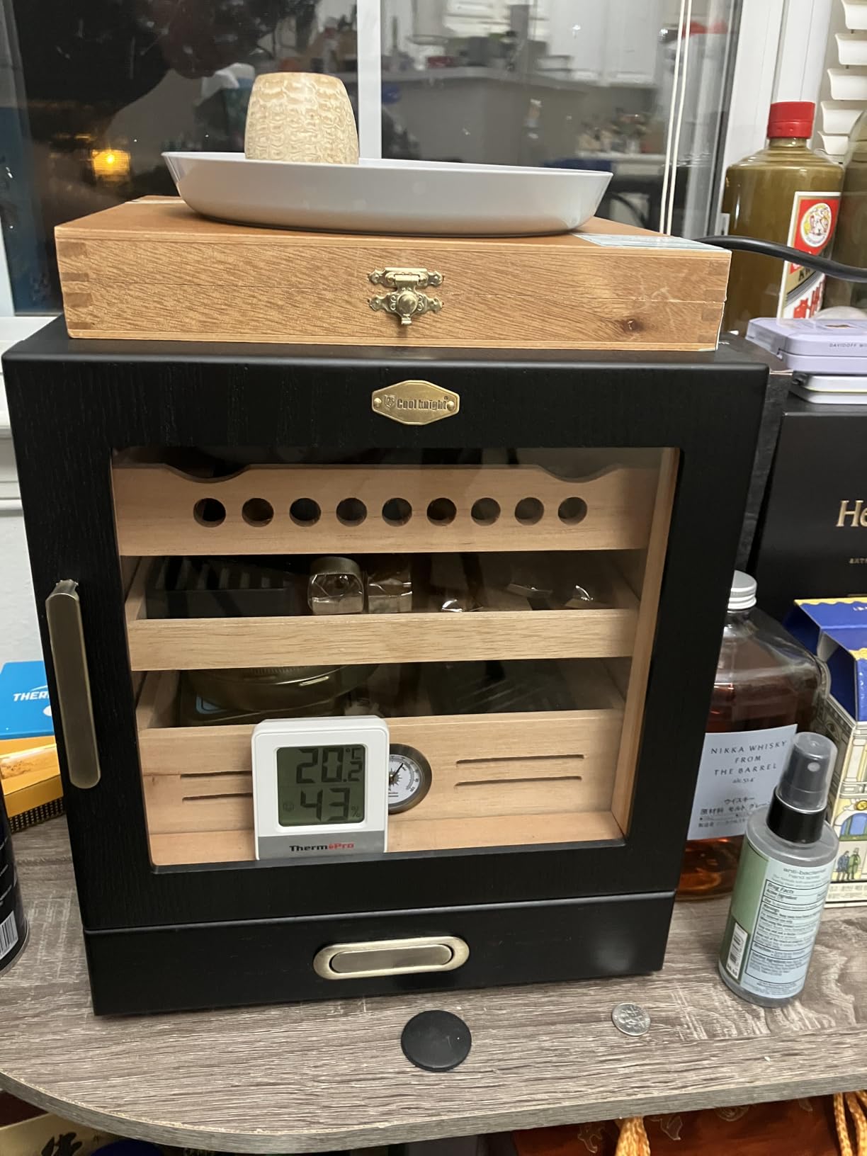 COOL KNIGHT Cigar Humidor Cabinet, Cigar Cabinet Humidor with Spanish Cedar Wood Drawer, Precision Hygrometer, 2 Humidifiers and Cigar Accessories Drawer, Christmas for Cigar Lovers customer photo 2