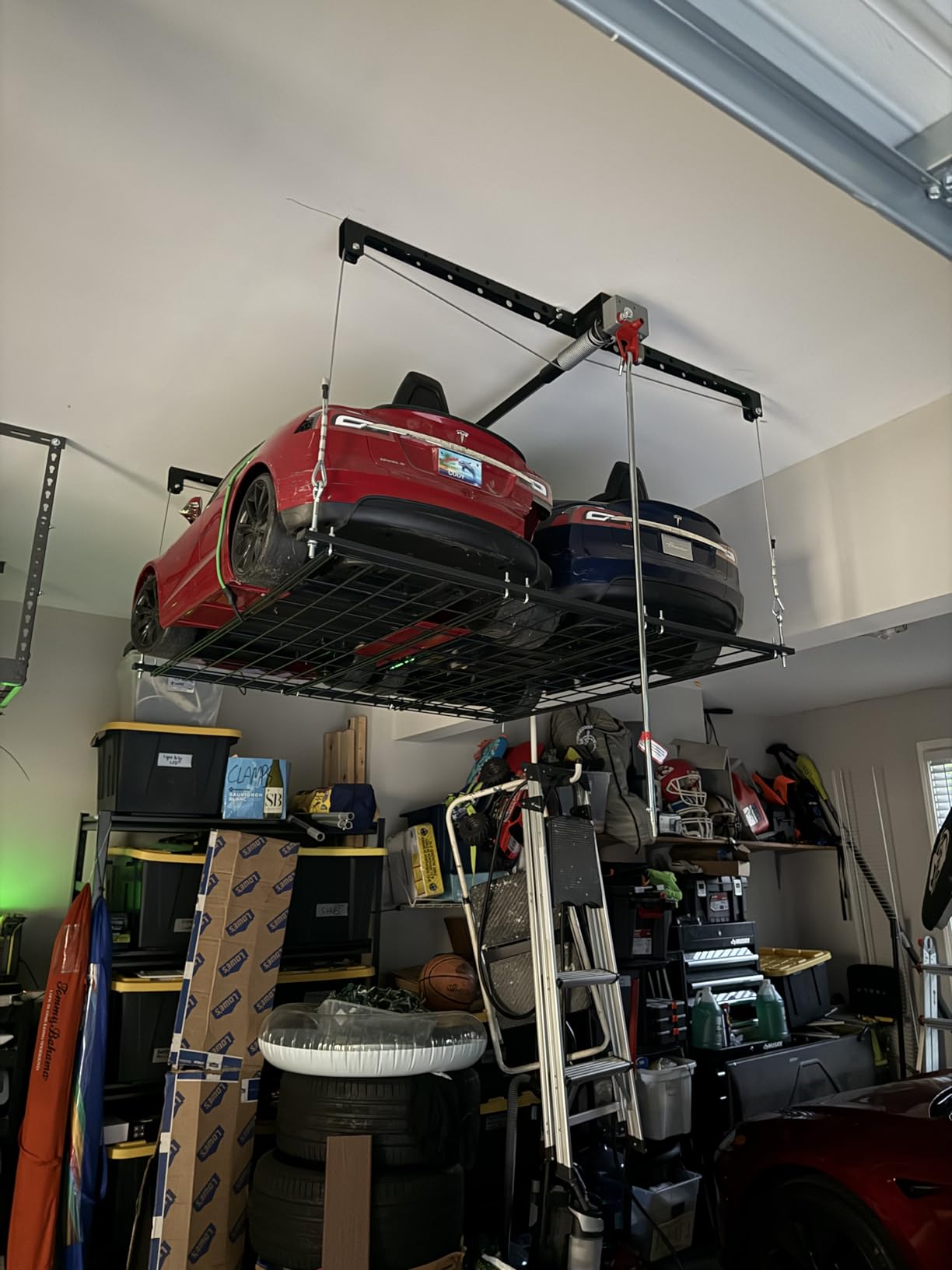 Overhead Garage Storage Lift, 4x4 Ft Ceiling Storage, Heavy-duty Ceiling Mounted Lift System, Ideal for Overhead Space, 250lbs Weight Capacity customer photo 2
