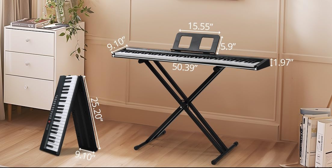 Ktaxon 88 Key Foldable Electronic Keyboard Piano, Semi-Weighted Electric Piano Digital Piano with Dual Bluetooth Mode, 1000 Rhythms, 1000 Tones and 50 Demos for Beginners Adults (Black) customer photo 2