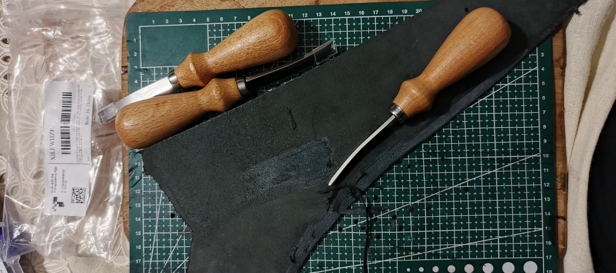 Leather Edge Skiving Beveler Tool 5 Set, Leather Cutting Knife, French Beveler, Wide Mouth Leathercraft Edge Skiving Beveler Leather Trimmer with Wooden Handle Four Sizes (4mm, 6mm, 8mm and 10mm) customer photo 1