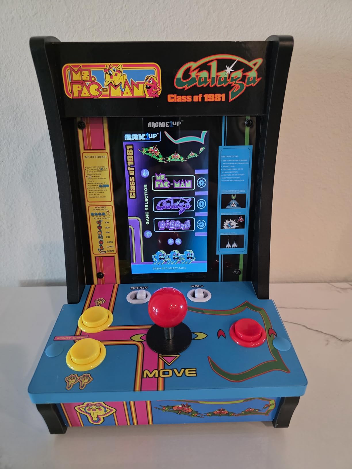 Arcade1Up Class of '81 Ms. PAC-Man/Galaga Countercade - 3 Classic Games, 7-inch Screen, Table-top Video Game for Game Room customer photo 2