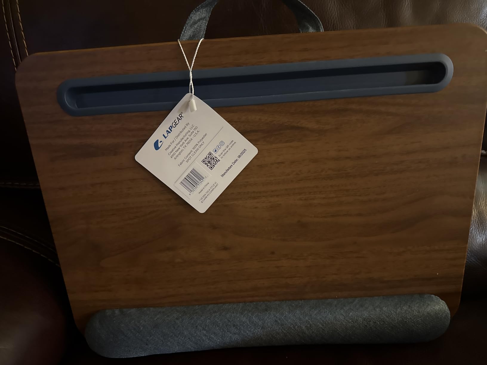 LAPGEAR Portable Laptop Lap Desk with Pillow Cushion, Anti-Slip Strip, Tablet or Phone Storage Slot, Pen and Pencil Pocket, and Wrist Rest - Espresso Woodgrain - Fits 15.6