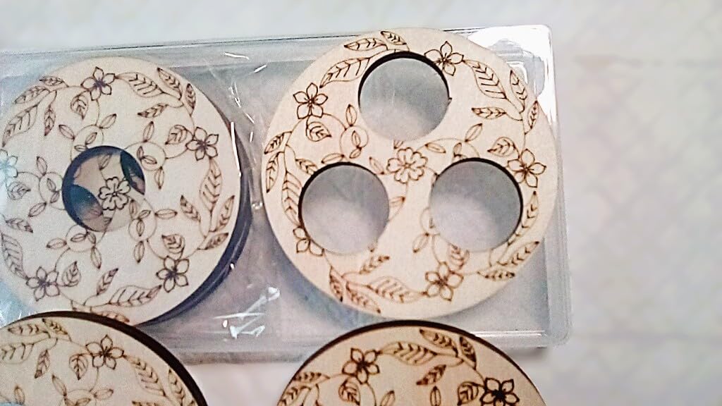 BENECREAT 6 Pcs 3 Styles Wooden Wick Centering Tool, 2.95 Inch Engraved Patterned Wick Holder, 1-Hole 2-Hole 3-Hole Candle Wick Stabilizer for Candle Making DIY customer photo 2