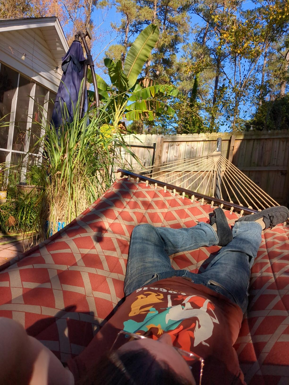 13 FT Tuscan Lattice Sienna/Taupe Quilted Hammock with Spreader Bars, Detachable Pillow and Chains, 600lbs Capacity, Two Person Hammock for Outdoor, Patio, Backyard, Tree Double Hammock customer photo 2