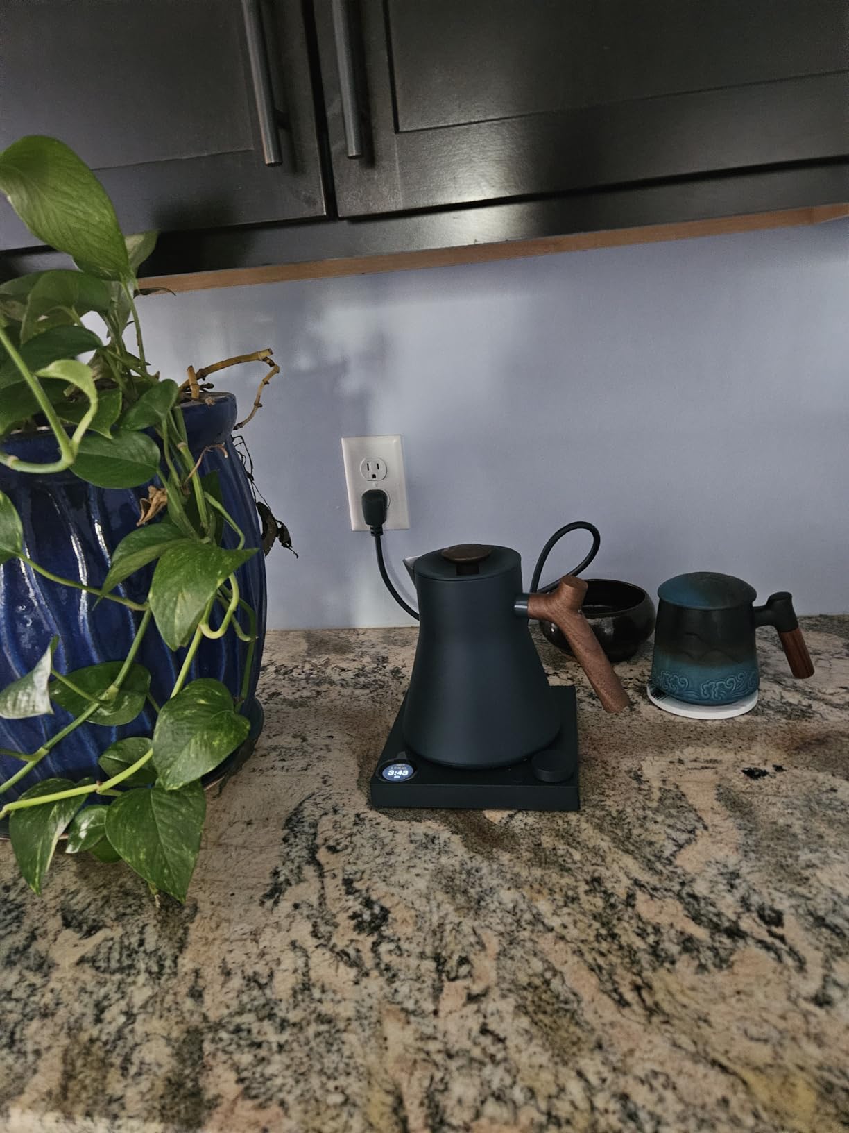 Fellow Corvo EKG Pro Electric Tea Kettle - Quick Heating, Precise Temperature Control Electric Kettle, Scheduling, Built-in Brew Timer for Boiling Water - Hazy Blue with Maple Handle - 0.9 Liter customer photo 2