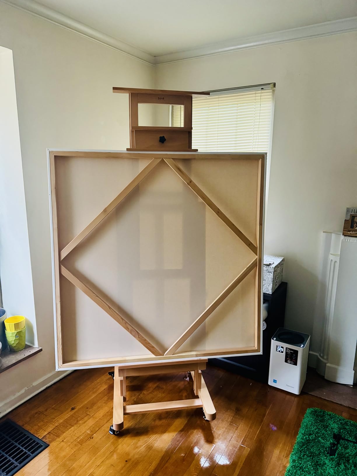 DJAR Extra Large H-Frame Art Easel, Movable Tilts Flat Painting Stand for Artist, Adjustable Solid Beechwood Heavy Duty Floor Easel for Painting, Hold 1 or 2 Canvas up to 79 inches Natural customer photo 2