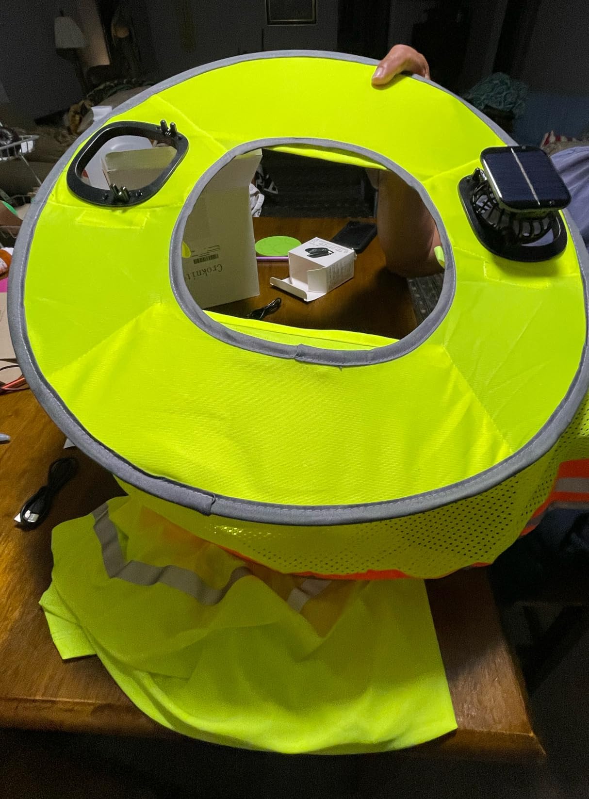 1 Set Sun Hard Hat Shade Full Brim Hard Hat Sun Visor with Solar Fans and Neck Sunshade Cover High Visibility Full Brim Mesh with Reflective Strip (Blue) customer photo 2
