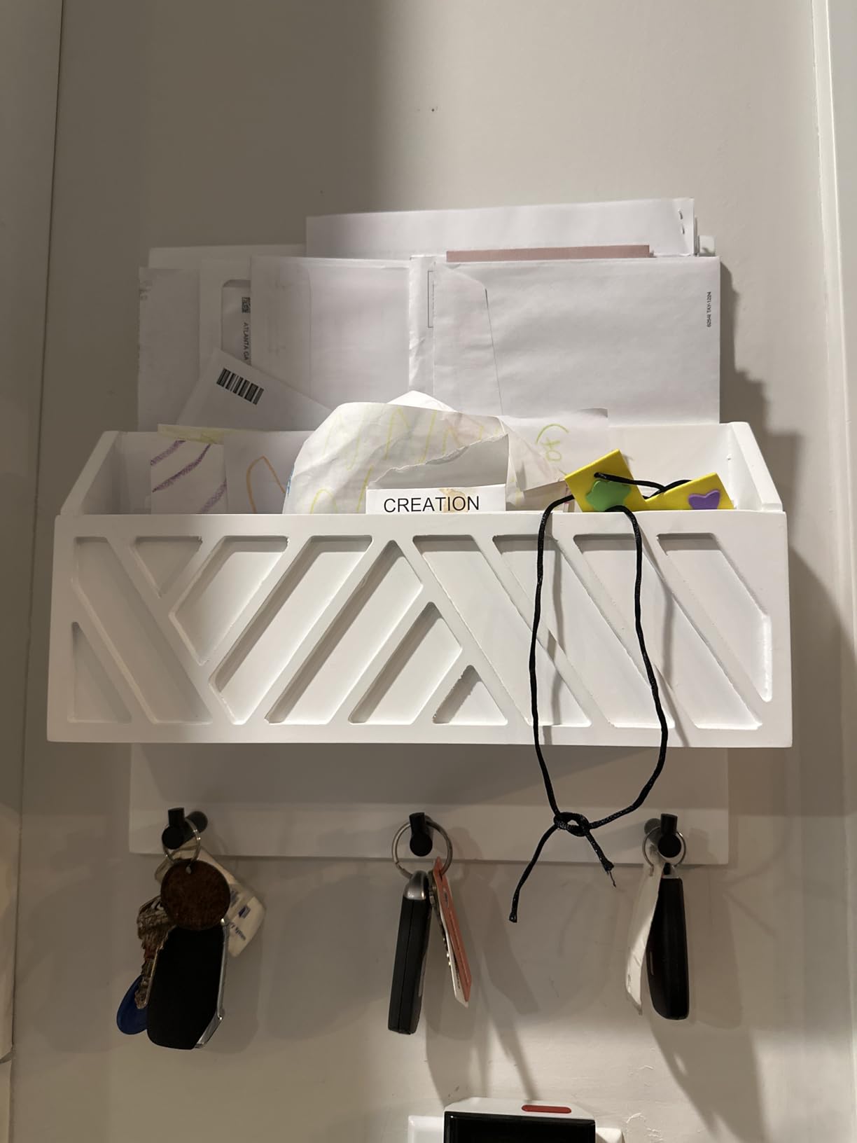 BLU MONACO Wall-Mounted Mail and Key Holder - Natural Wood 2-Tier Letter Organizer with 3 Hooks | Entryway Command Center for Mail, Keys, and Documents customer photo 2