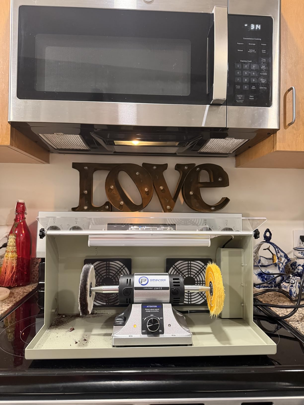 OPAVIOC Jewelry Polisher with Dust Collector Hood, Working Light & Filter - Variable Speed Bench Buffer Polishing Machine customer photo 1