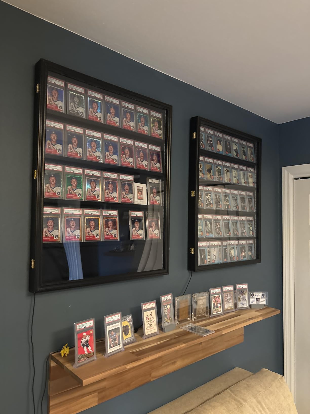 Baseball Graded Sport Card Display Case with LED Light, Large 40 Cards Display Case Wooden Wall Cabinet for Basketball Football Hockey Trading Cards Display Collectibles Souvenirs customer photo 1