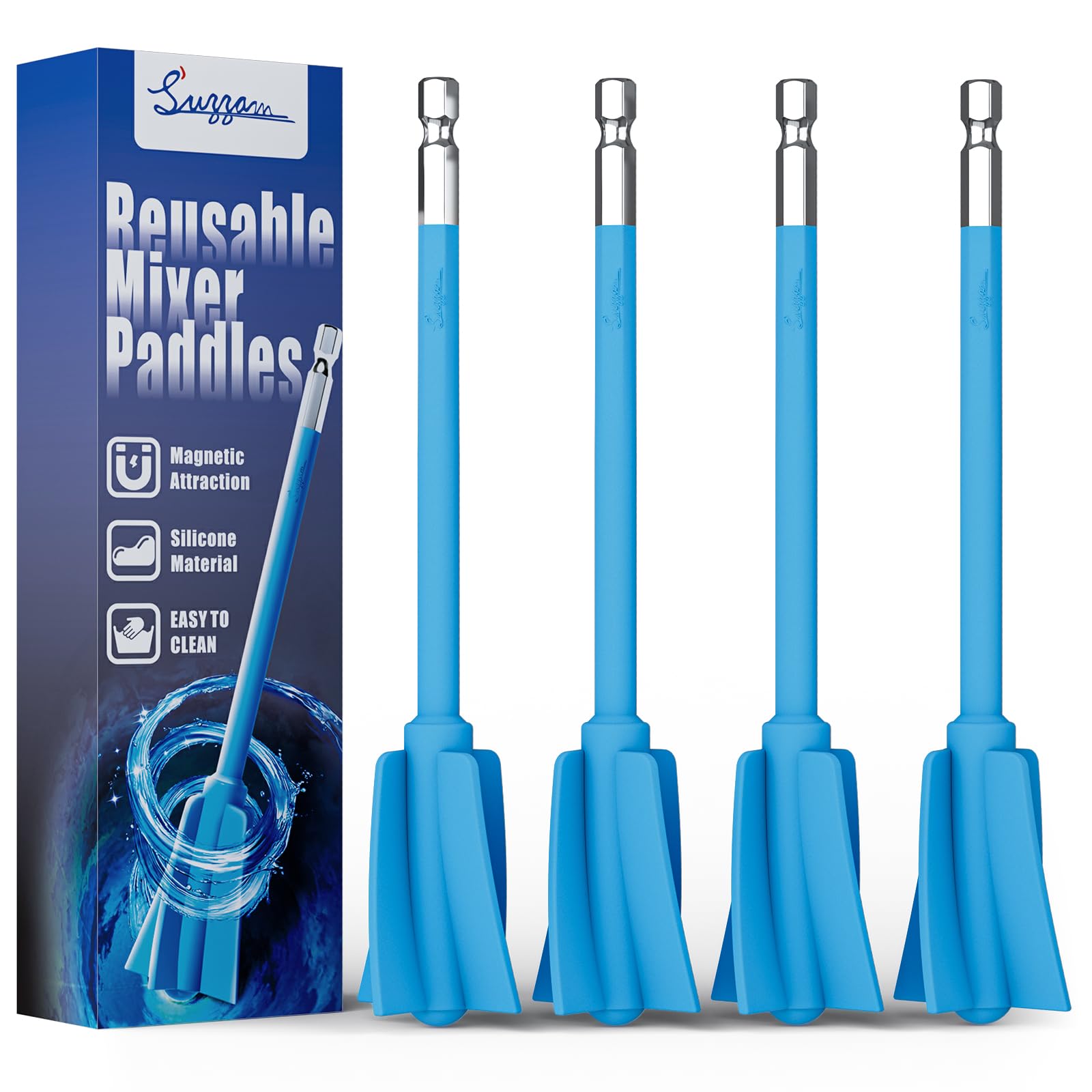 Suzzam Silicone Resin Mixer Paddles, 4-Piece Epoxy Mixer for Drill, Easy to Clean & Reusable, 1/4
