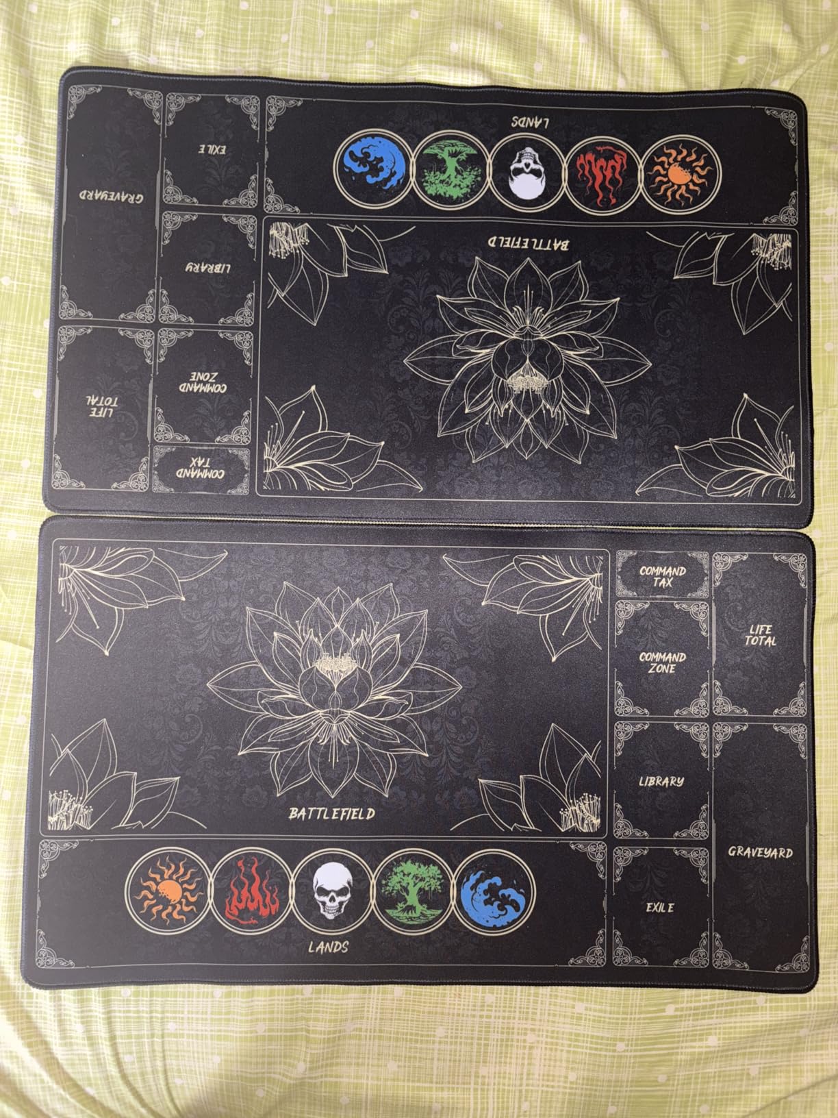 MTG Playmat with Play Zones - Magic Play mat Card Game Mat for Magic The Gathering, Lotus & Basic Lands Design, 24x14 inch, Stitched Edge, Non-Slip Base with Prismatic Playmat Tube-Colorful Lands customer photo 1