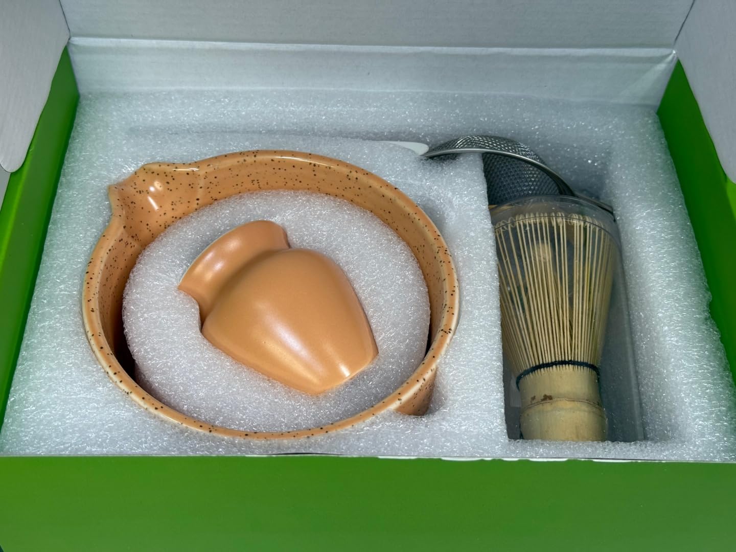Premium 7-Piece Matcha Tea Set - Traditional Japanese Style with Elegant Grid Pattern, Includes Bamboo Whisk, Ceramic Bowl, Scoop & More - Perfect for Matcha Lovers & Tea Ceremony (Orange grid) customer photo 2
