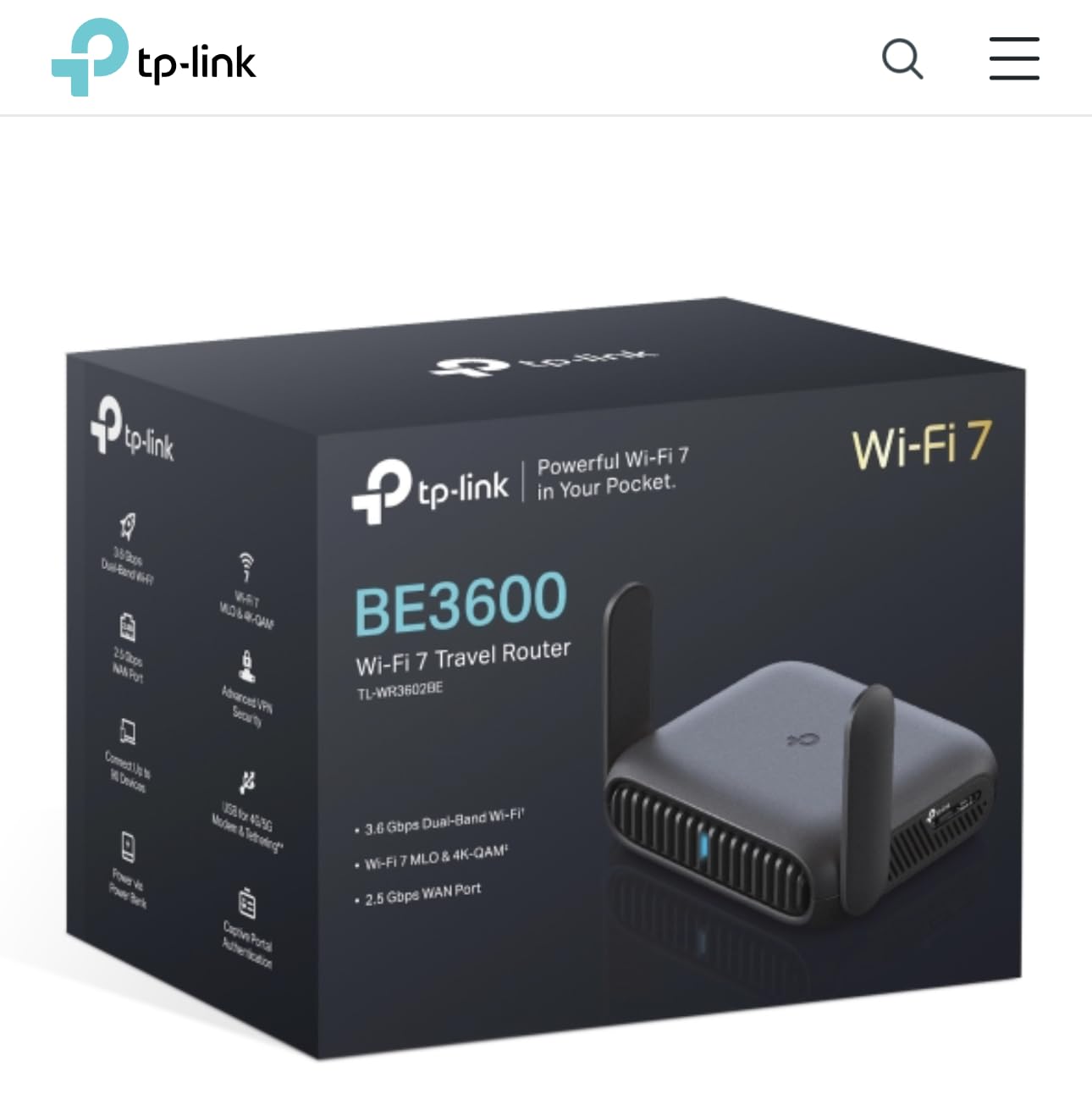 TP-Link Roam 7 BE3600 Wi-Fi 7 Portable Travel Router | Dual-Band, 2.5G Port, USB 3.0 | Multi-Modes in One | OpenVPN, WireGuard | Public WiFi Sharing for Hotel/Cruise/RV/Plane | No 6 GHz | TL-WR3602BE customer photo 1