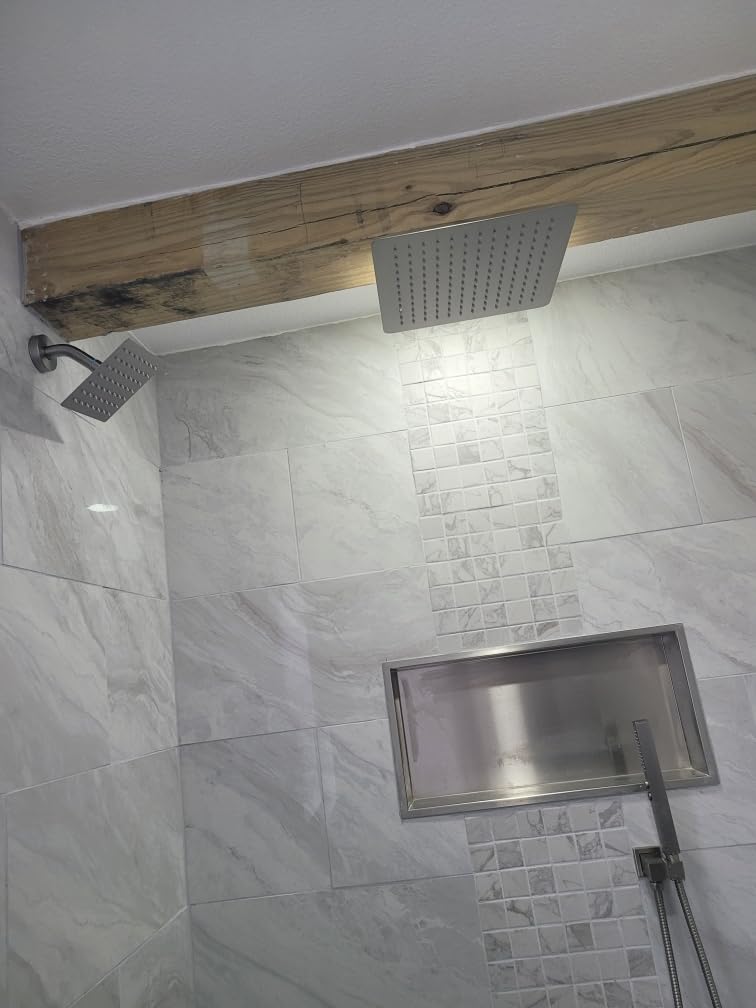 Rain Shower System Matte Black Shower Faucet Set, Dual Rainfall Shower Head Set with 2 in 1 Handheld Spray, Wall Mounted Bathroom 12-inch & 6-inch Square Showerheads with Valve, Matte Black customer photo 1