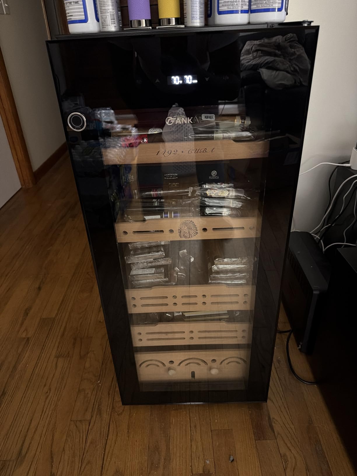 Electric Cigar Humidor Cabinet up to 600 Cigars, Temperature & Humidity Control System-75L Cooling Fridge with Cedar Wood Shelves Digital LED Screen Fingerprint Safety Lock Home & Commercial Use customer photo 2
