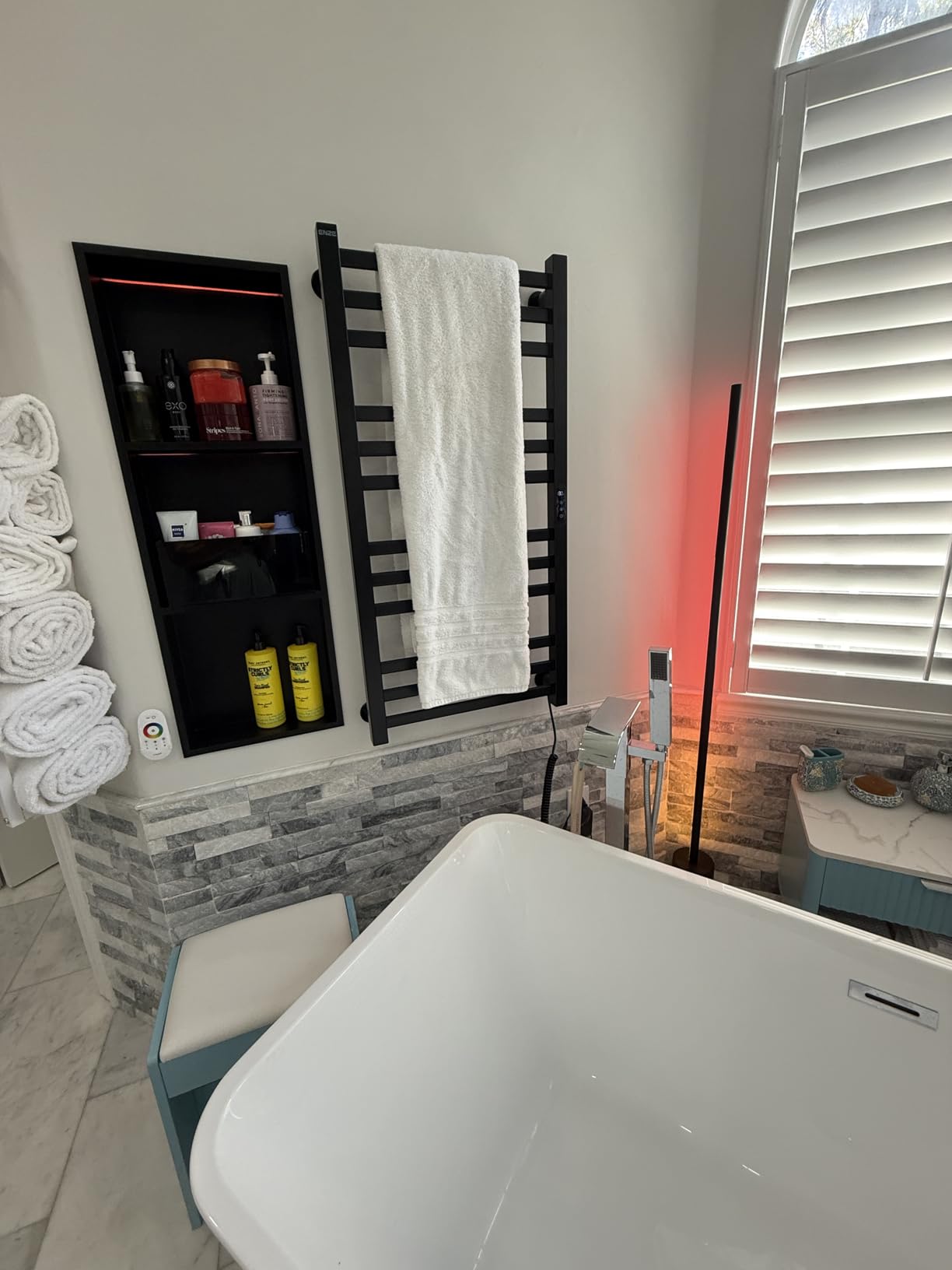 ENZE Smart Luxury Heated Towel Rack, 4-Bar Gold Electric Towel Warmer 115W, Wi-Fi App Control & LED Touch Screen, Adjustable Temperature & 24H Timer, IPX5, 2 in 1 Installation, Low Carbon Steel customer photo 2