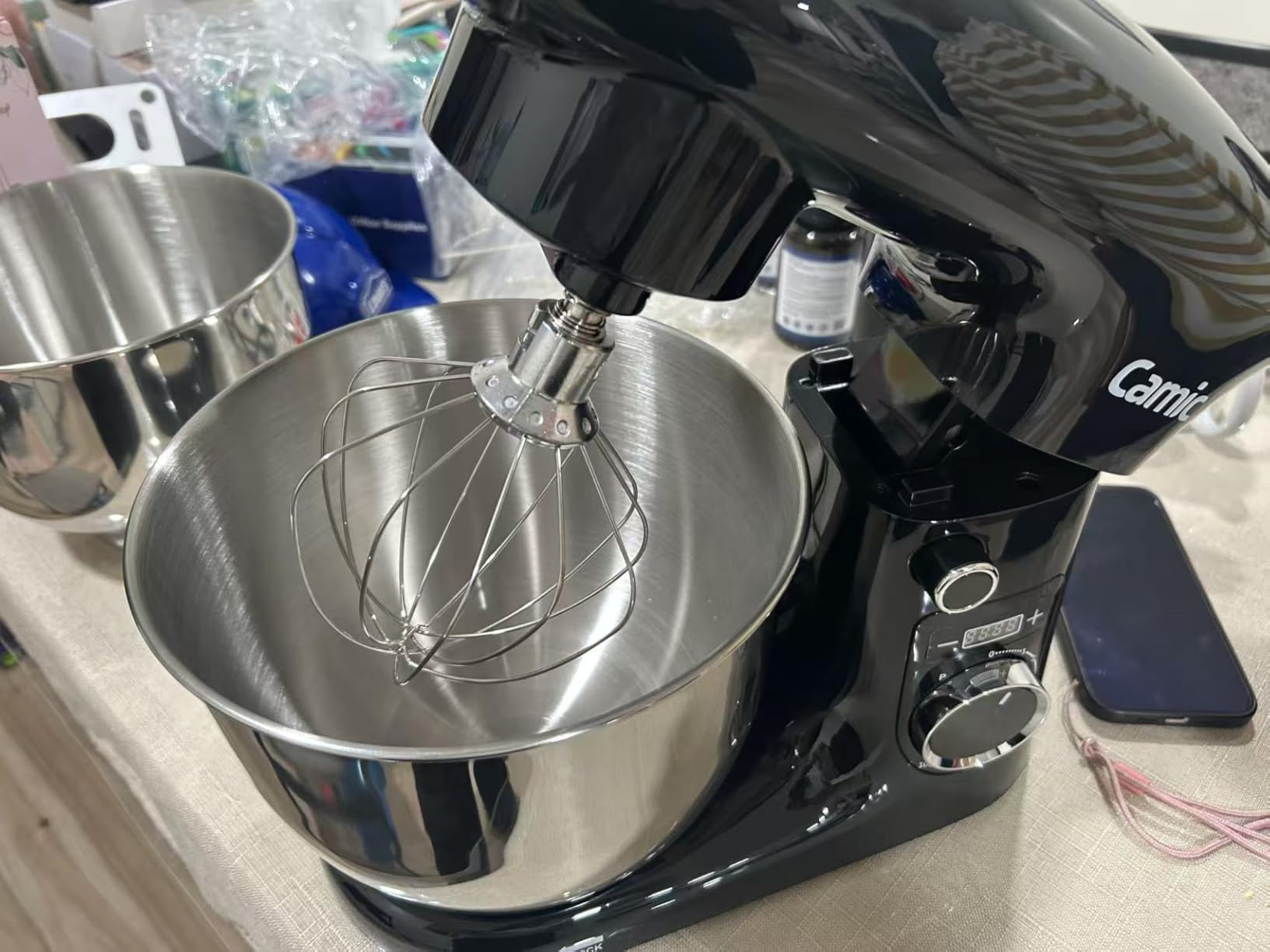 Camic Stand Mixer, 4.2QT+5.3QT Two Bowls Electric Food Mixer, 10 Speeds with Digital setting 3-IN-1 Kitchen Mixer for Baking Cakes Cookie Bread Salad with Egg Whisk, Dough Hook, Flat Beater (Black) customer photo 2