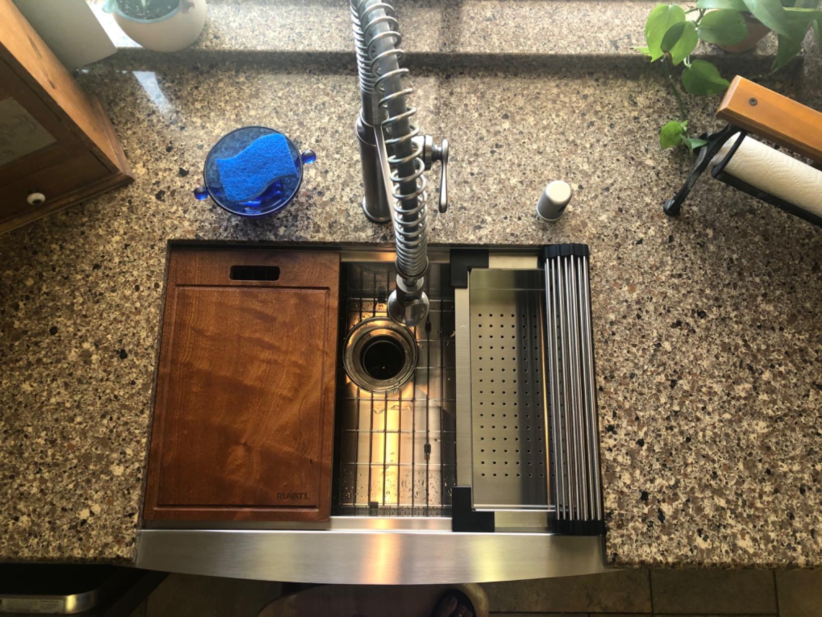 Ruvati 33-inch Apron-front Workstation Farmhouse Kitchen Sink - 16 Gauge Stainless Steel Kitchen Sink Single Bowl with Brushed Finish hides scratches - Farmhouse Workstation Sinks - RVH9200 customer photo 2