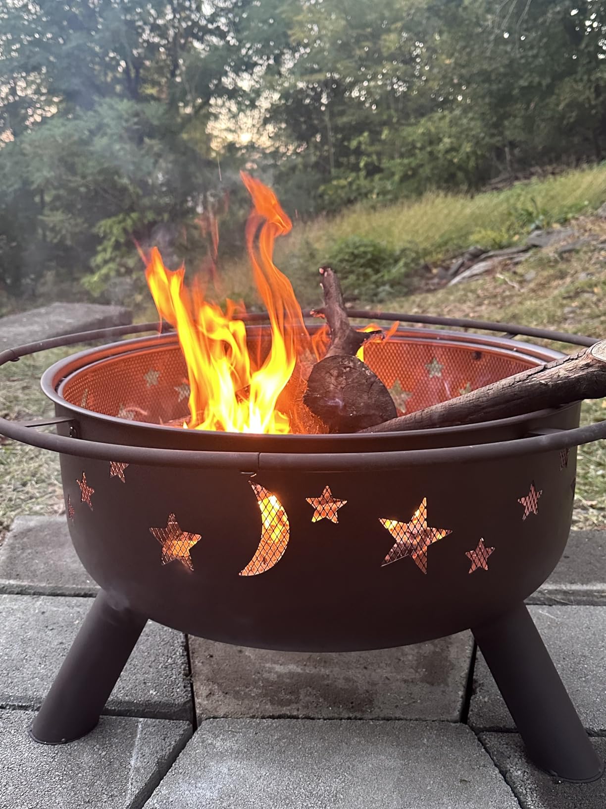 Sunnydaze Cosmic 30-Inch Patio Fire Pit for Outside - Outdoor Wood-Burning Fire Pit with Grill Grate, Spark Screen, and Fireplace Poker - Bronze customer photo 1