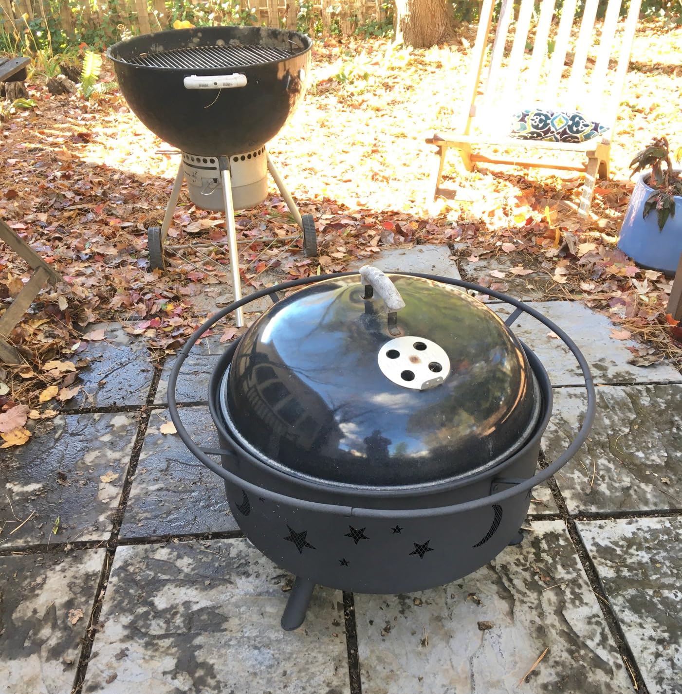 Sunnydaze Cosmic 30-Inch Patio Fire Pit for Outside - Outdoor Wood-Burning Fire Pit with Grill Grate, Spark Screen, and Fireplace Poker - Bronze customer photo 2