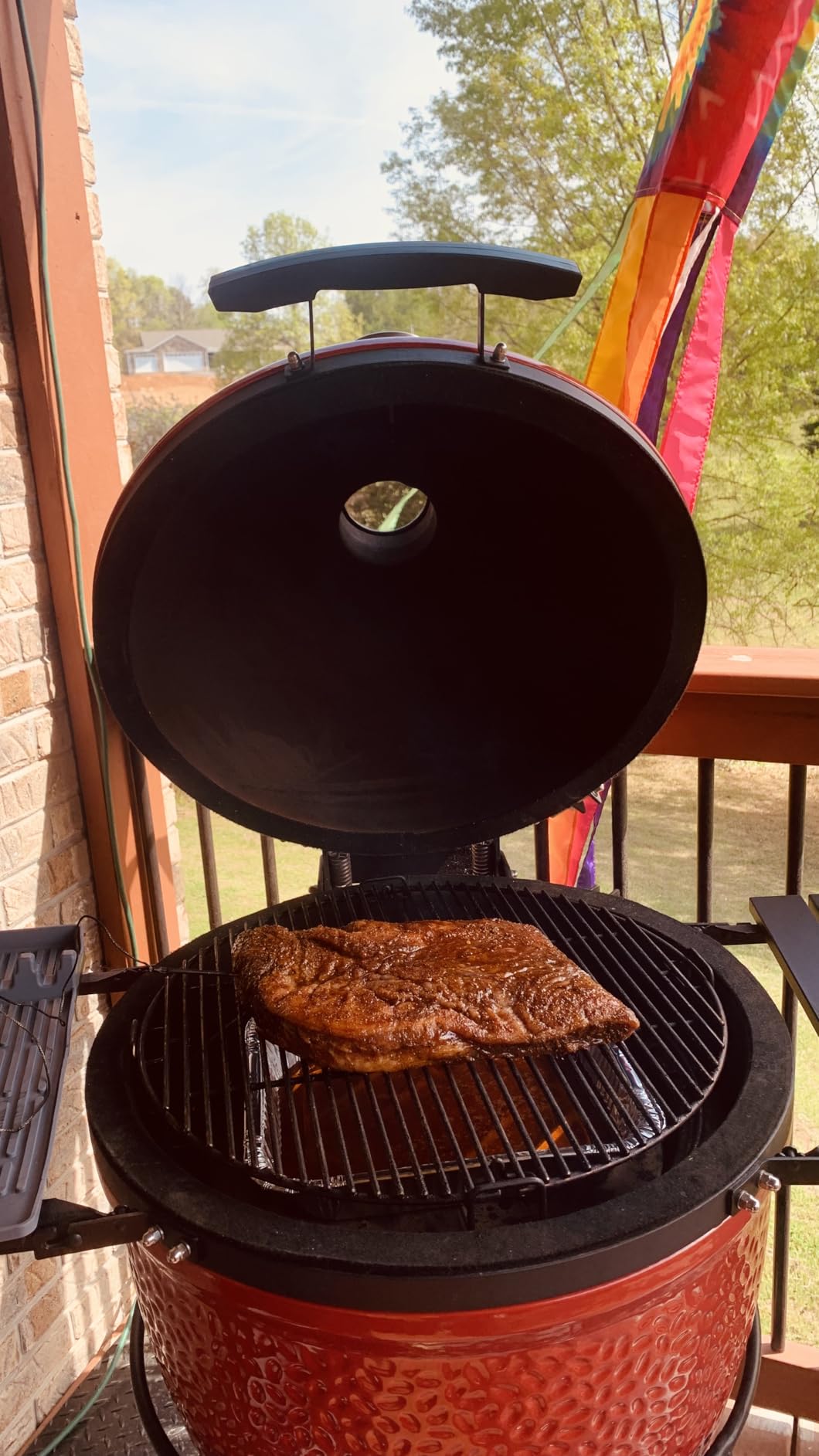 Classic Joe I Premium 18-inch Ceramic Charcoal Grill and Smoker in Red with Cart, Side Shelves, Grill Gripper, and Ash Tool. 250 Cooking Square Inches, 2 Tier Cooking System, Model KJ23RH customer photo 2
