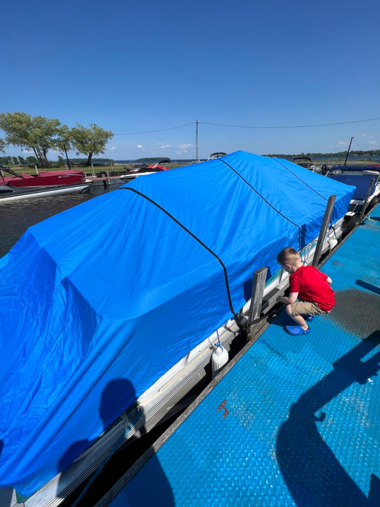 Budge P-1200-1 1200 Denier Pontoon Cover Blue Size PT2: Long Waterproof, Heavy Duty, UV Resistant, 17' to 20' Long (Beam Width Up to 110