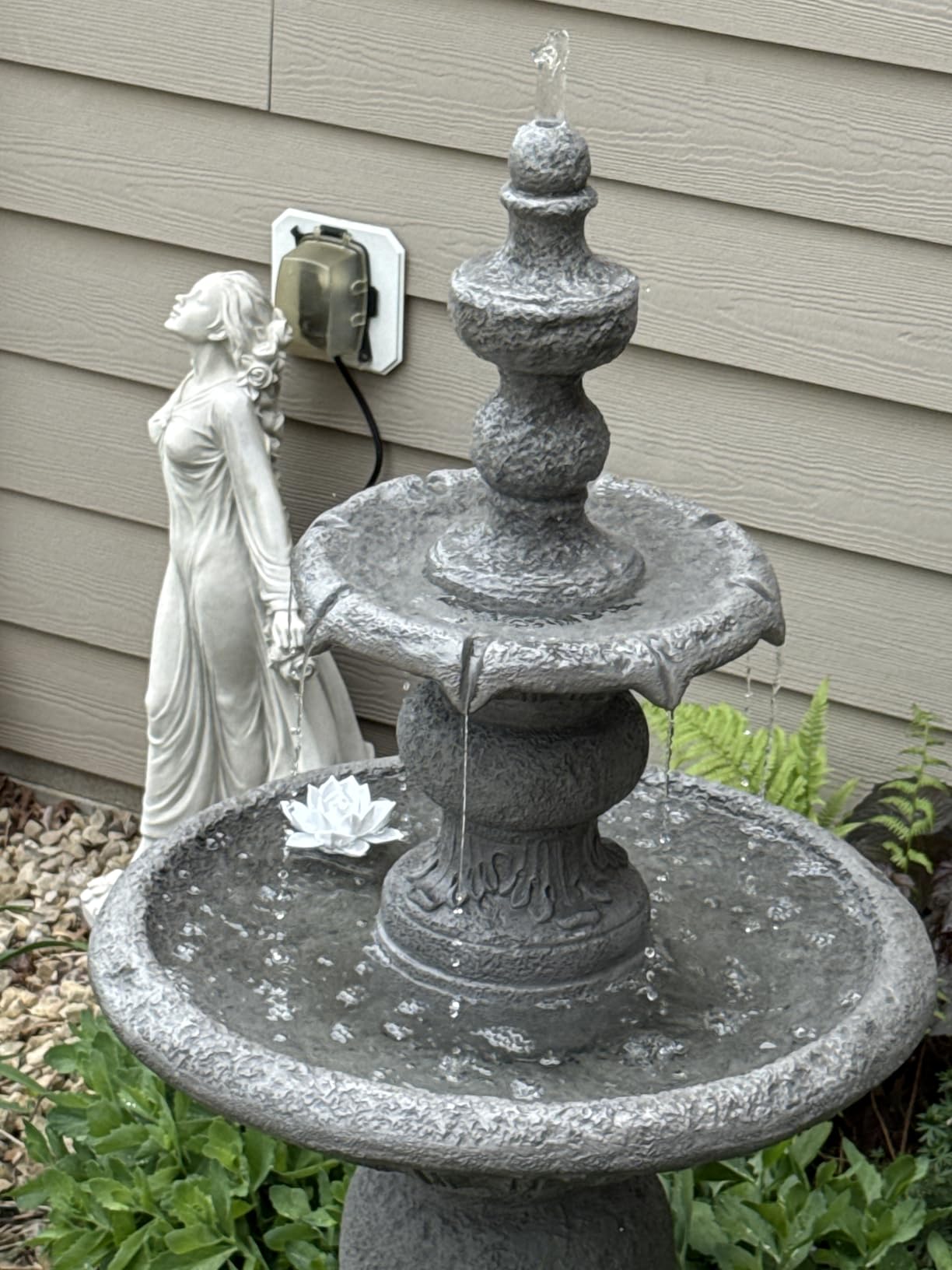 Teamson Home 36.5 in. Outdoor 3-Tier Zen-Style Pedestal Water Fountain with Stone Trim with Pump and 2.64 Gallon Capacity, Stone Gray customer photo 1