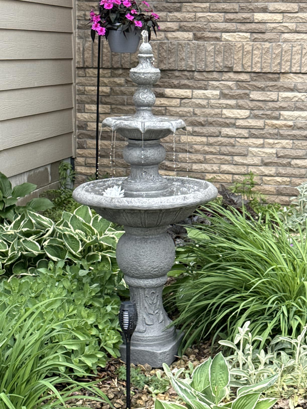 Teamson Home 36.5 in. Outdoor 3-Tier Zen-Style Pedestal Water Fountain with Stone Trim with Pump and 2.64 Gallon Capacity, Stone Gray customer photo 2