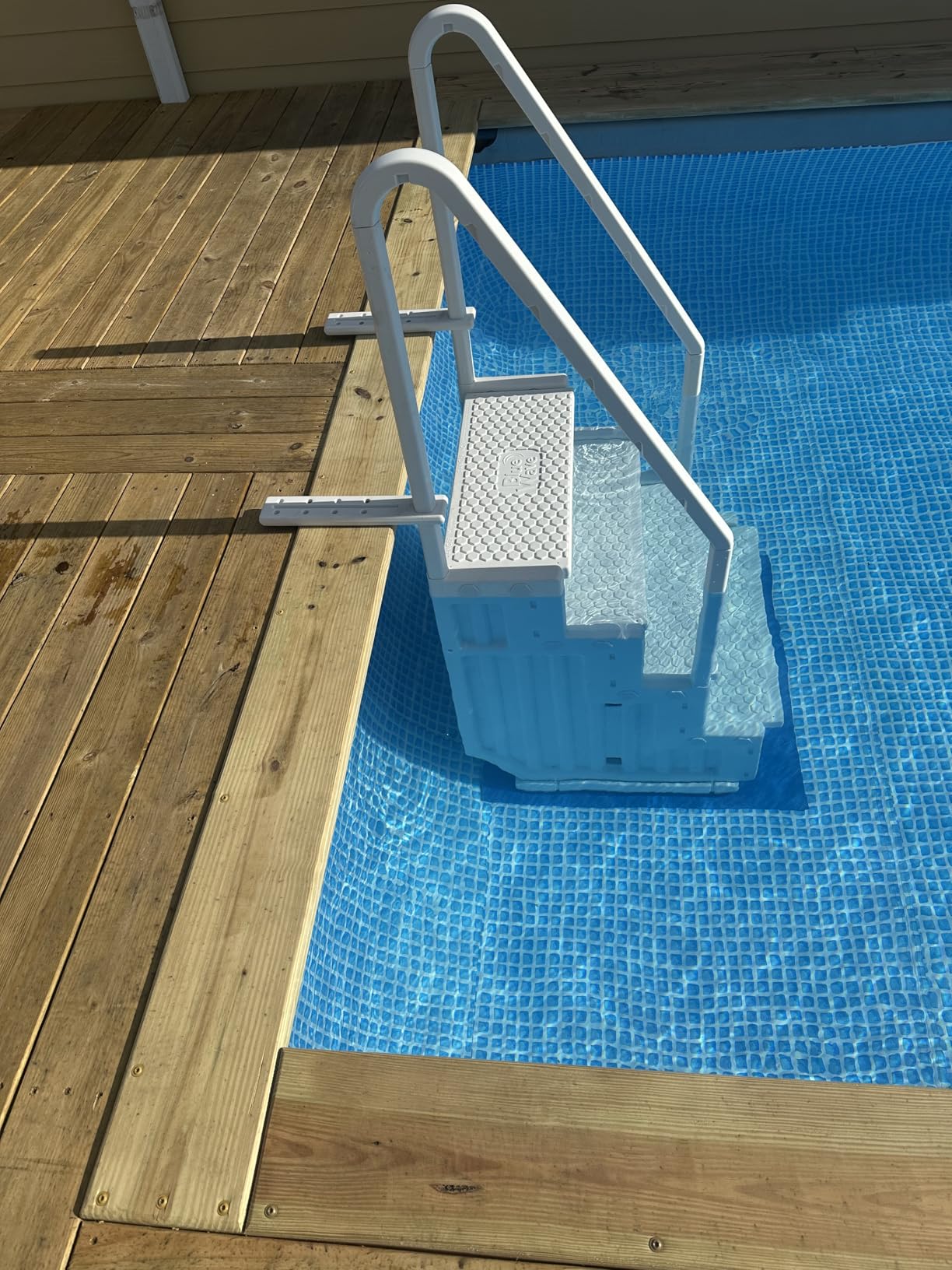 Blue Wave Easy Pool Steps - Above Ground Pool Ladder Anti-Slip Wide Stairs for Above Ground Pools with Handles - Fits 48-54 Inch Pools, 350-lb Limit, Includes Deck Mounting Brackets - White Vinyl customer photo 1