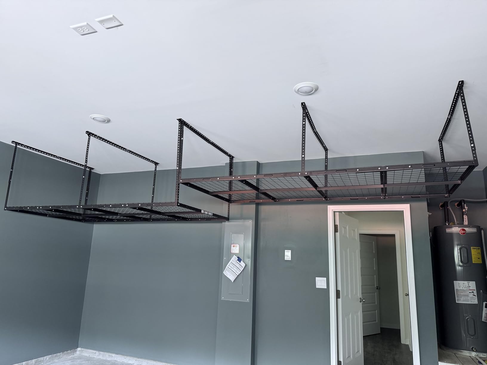 FLEXIMOUNTS 4x8 Overhead Garage Storage Rack, Adjustable Organization System, Heavy-Duty Metal Ceiling Racks, 750lbs Weight Capacity, Black, Classic Series customer photo 1