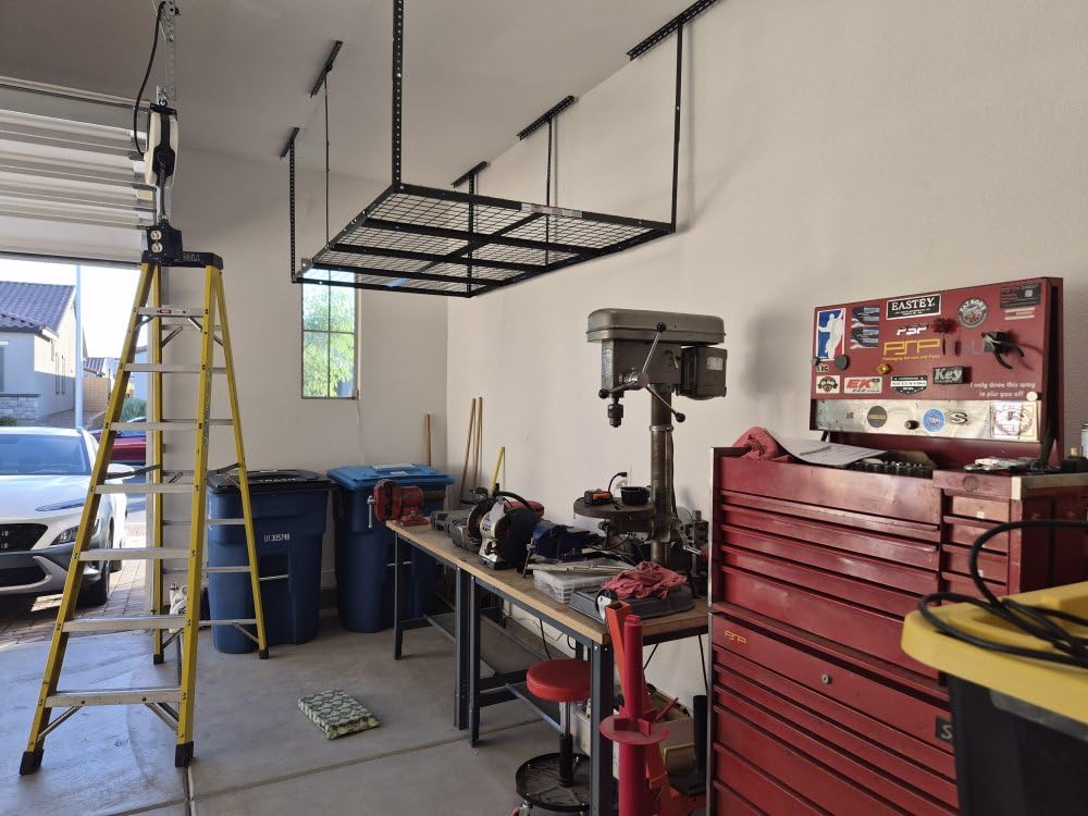 FLEXIMOUNTS 3x8 Overhead Garage Ceiling Storage Rack, Adjustable Garage Organization System, Heavy Duty Metal, 750lbs Weight Capacity, Black, Classic Series customer photo 1