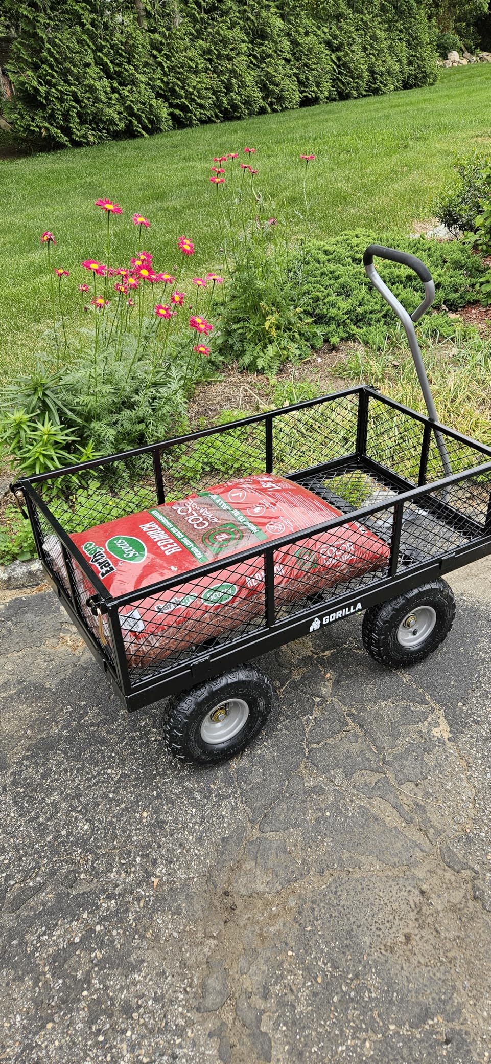 Gorilla Carts Steel Utility Garden Cart, 1,000-Pound Capacity, Gray - Heavy-Duty Outdoor Wagon with Removable Sides, 13-Inch Pneumatic Tires, and Convertible Pull or Tow Handle customer photo 1