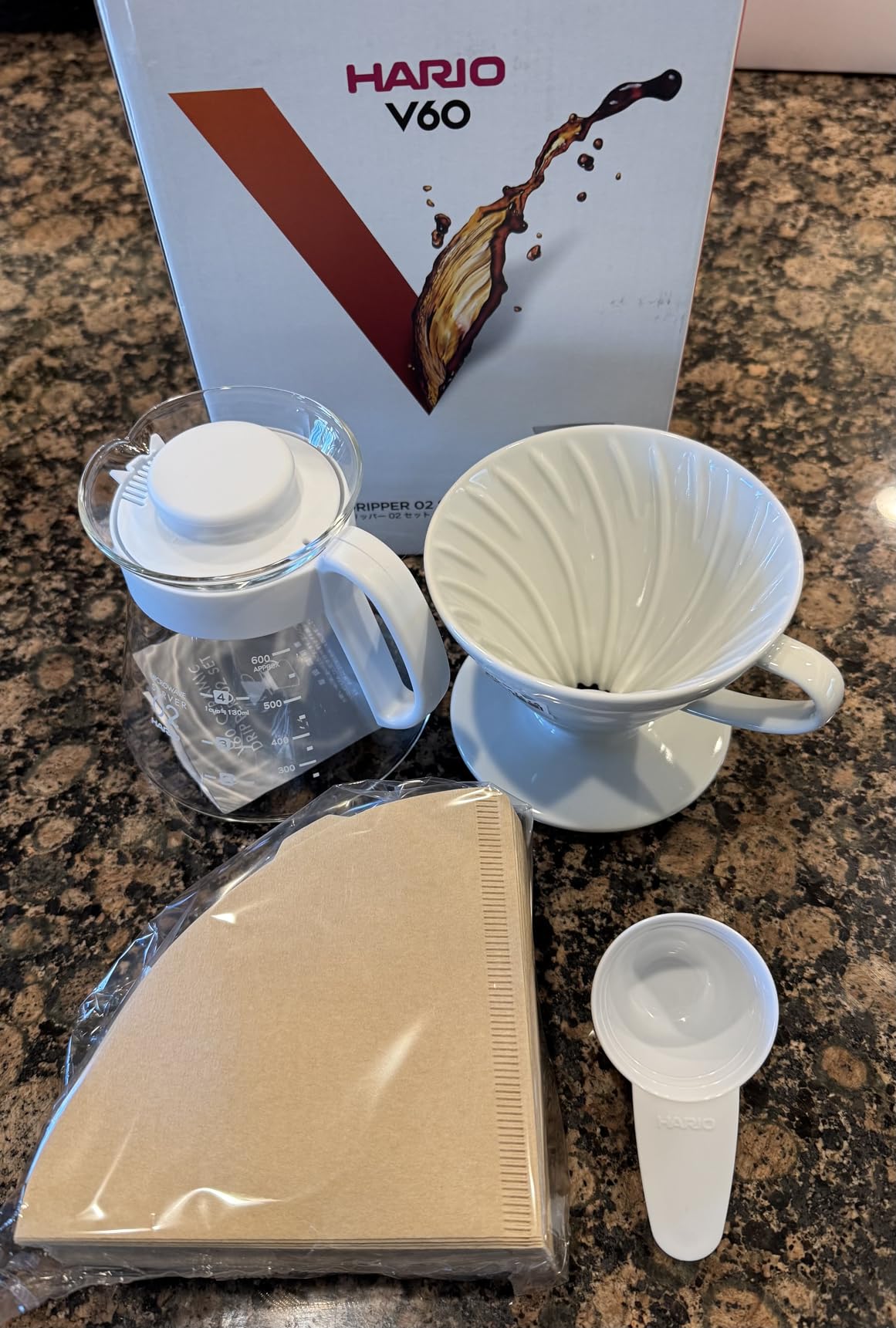 Hario V60 Ceramic Pour Over Coffee Set, Size 02, White customer photo 2