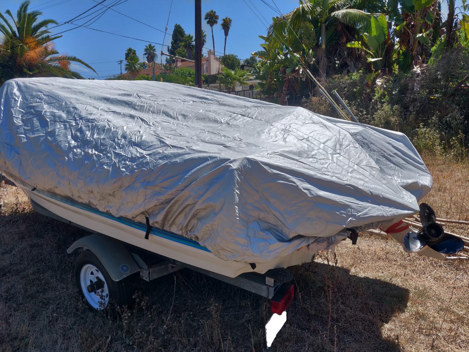 iCOVER Trailerable Boat Cover- 16'-18.5' Heavy Duty Waterproof Tarp Covers with Storage Bag, Fits V-Hull, Fish&Ski, Pro-Style, Fishing, Runabout, Bass Boats, up to 16ft-18.5ft Long X 94