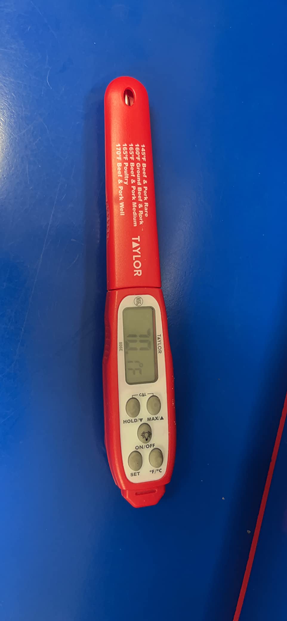 Taylor Digital Instant Read Meat Thermometer for GLP-1 High Protein Meal Prep - Waterproof Kitchen Probe for Chicken, Steak, Lean Cuts, Grill, BBQ - Fast Temperature Check, Blue Backlight Display, Red customer photo 2