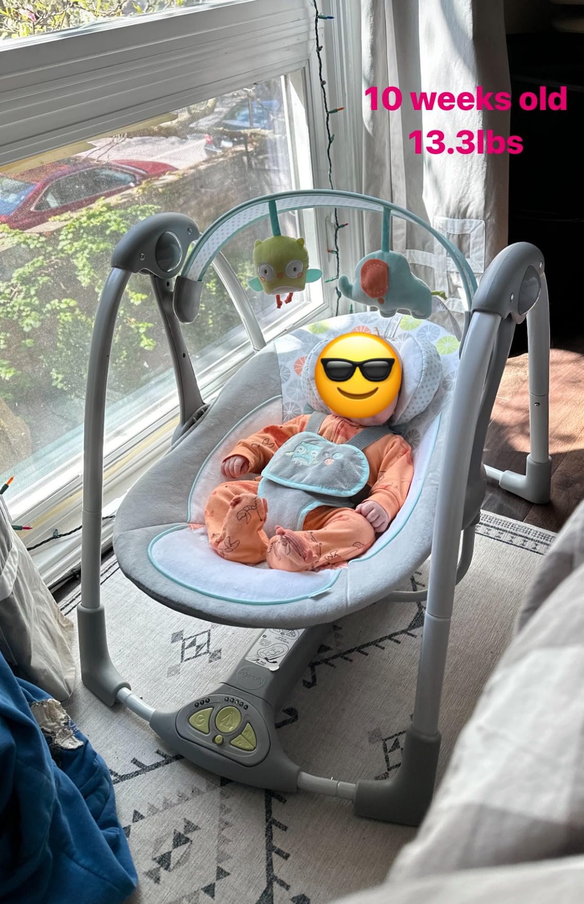 Ingenuity Swing 'n Go Deluxe 5-Speed Baby Swing with Cushioned Harness - Foldable, Portable, 2 Plush Toys & Sounds, 0-9 Months 6-20 lbs (Bella Teddy) customer photo 1