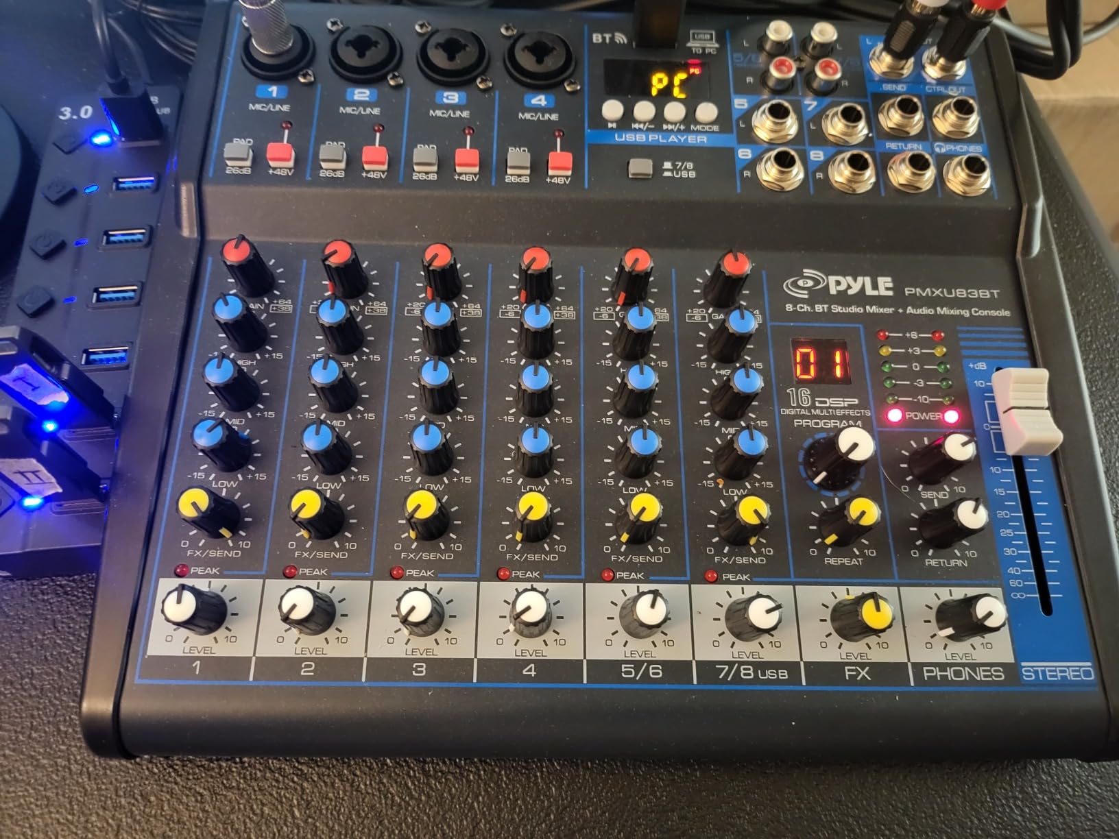Pyle 8 Channel DJ Audio Mixer, Bluetooth, DSP FX, USB, Audio Interface | +48V Phantom Power, 16Bit DSP Processor, USB-A MP3 Player customer photo 1