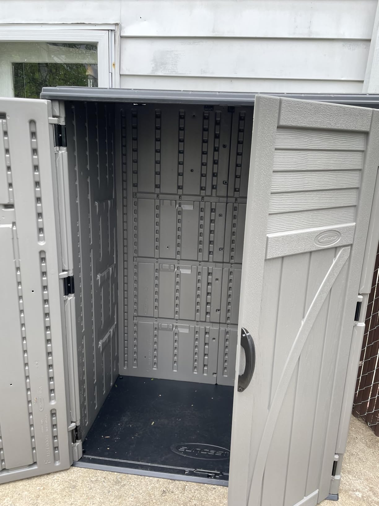 Suncast Outdoor Storage Cabinet Waterproof Resin Vertical Outdoor Storage Shed (54 cu. ft.) for Patio, Garden Tools, Cushions, & Equipment. Weatherproof Plastic Multi-Wall Design, Made in USA customer photo 1