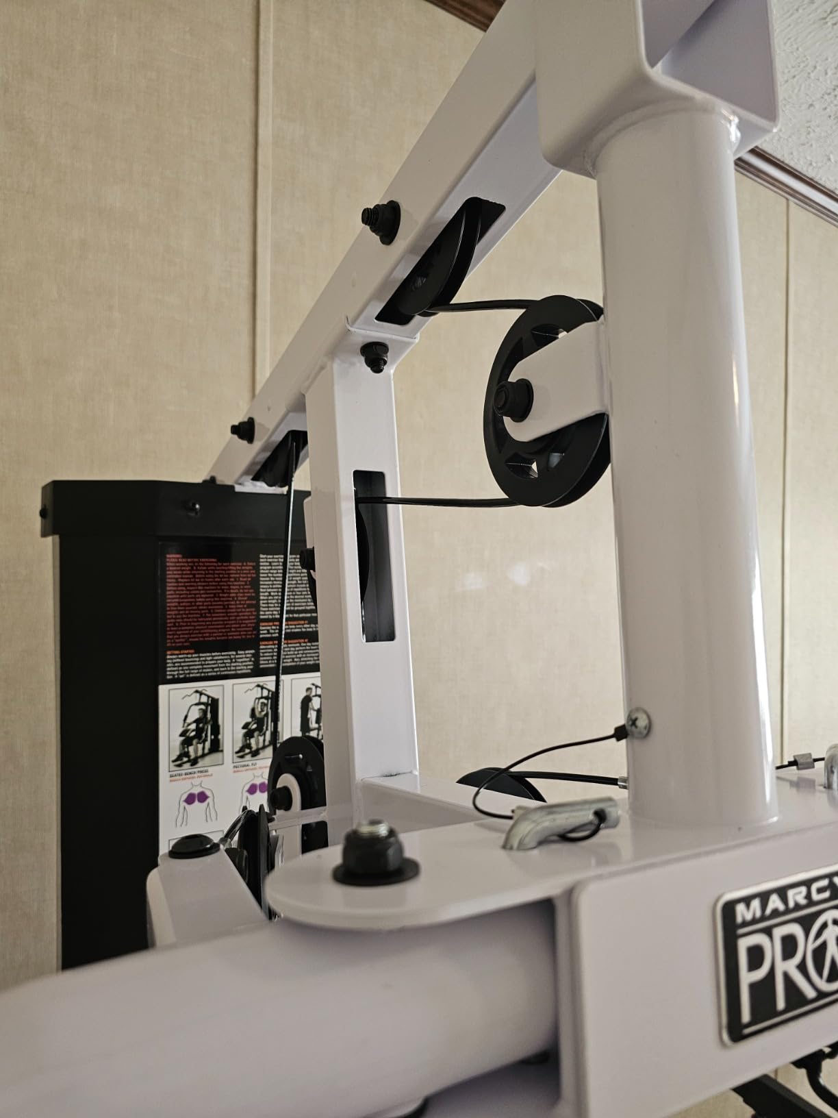 Marcy Home Gym Workout Station with Curl Pad, Lat Pulldown, Leg Developer & Weights, White customer photo 2