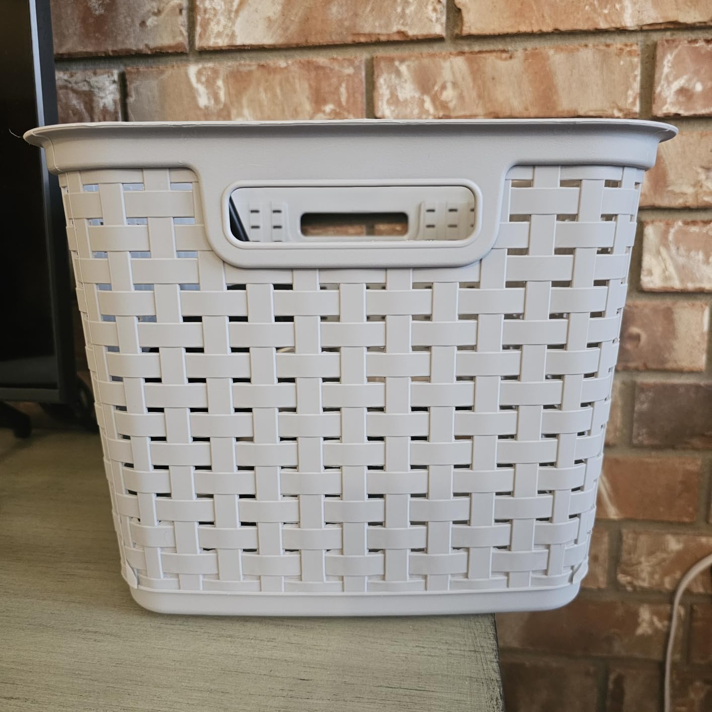 Sterilite 12-Pack Tall Weave Basket, Wicker-Style Plastic Open Storage Bin, Cement Gray - Multi-Purpose Decorative Organizer for Laundry Area, Shelves, Closets, Pantries, Living Rooms or Offices customer photo 1