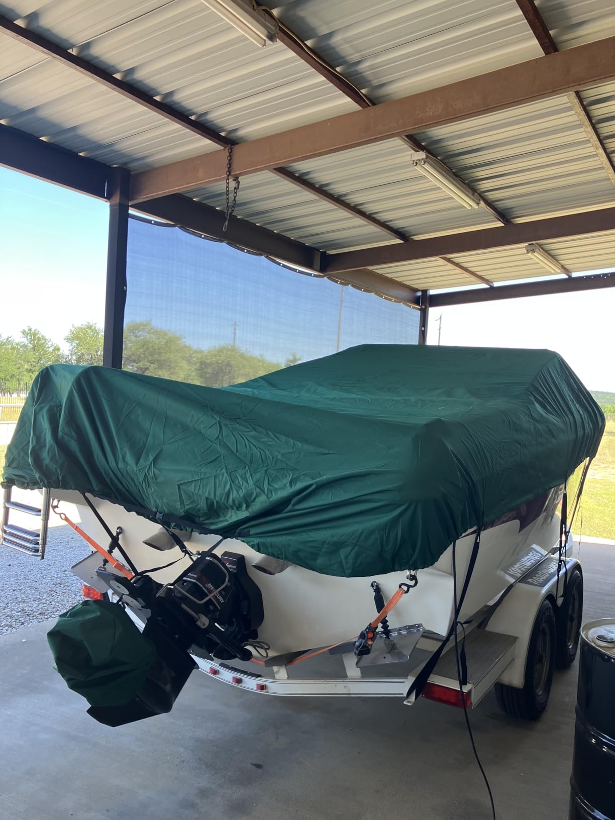 MSC Heavy Duty Oxford Polyester Made Trailerable Boat Cover, Fits V-Hull, Tri-Hull, Runabout Boat Cover (Model B - Length:14'-16' Beam Width: up to 90