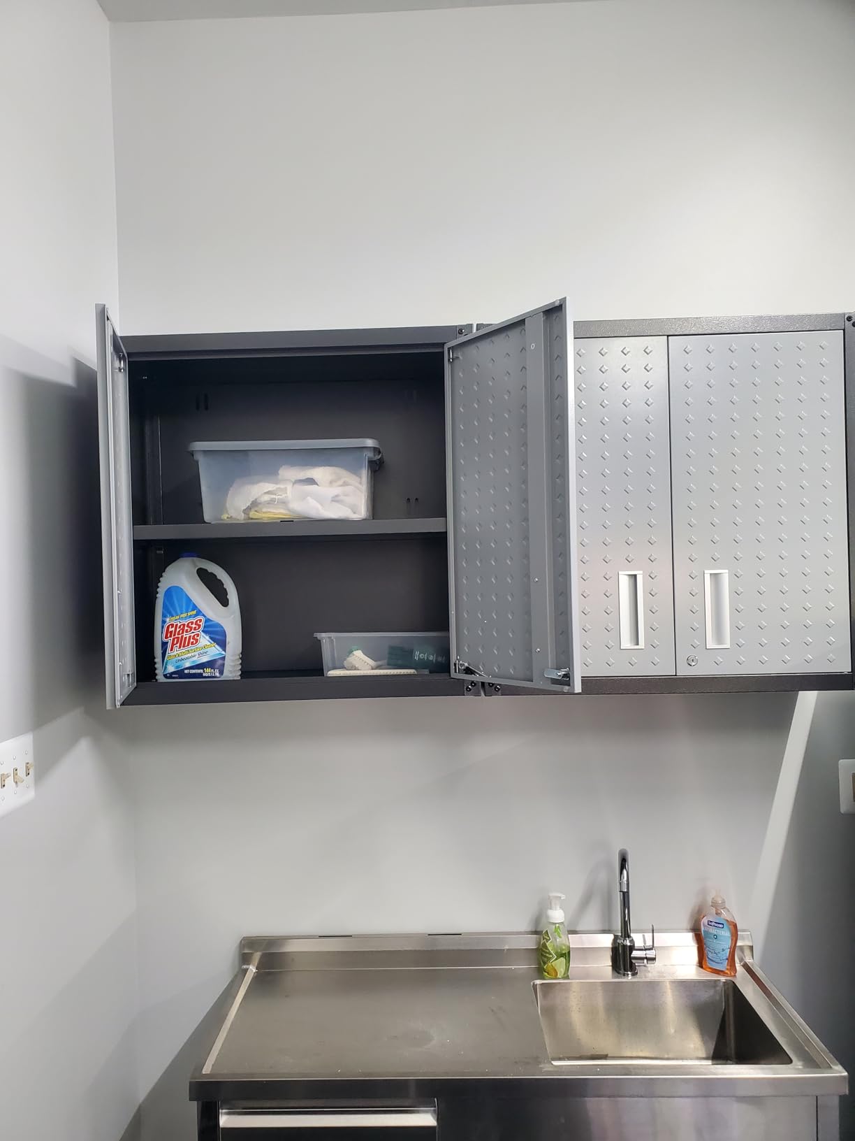 Manhattan Comfort Fortress Floating Garage Storage Cabinet with Adjustable Shelves and Lock, Recessed Handles, Metal Wall Mounted Lockable Utility Cabinet, Steel Garage Storage in Black and Grey customer photo 1