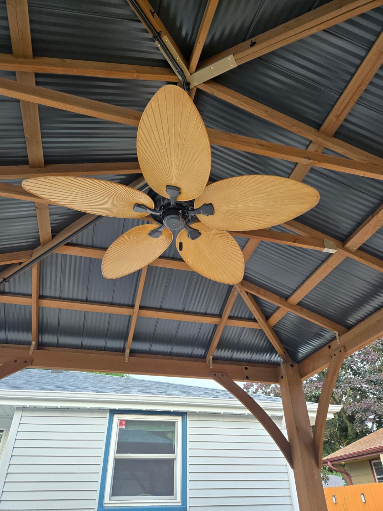 Honeywell Ceiling Fans Palm Island, 52 Inch Tropical Indoor Outdoor Ceiling Fan with No Light, Pull Chain, Two Mounting Options, 5 Palm Leaf Blades, Damp-Rated - 50505-01 (Bronze) customer photo 2