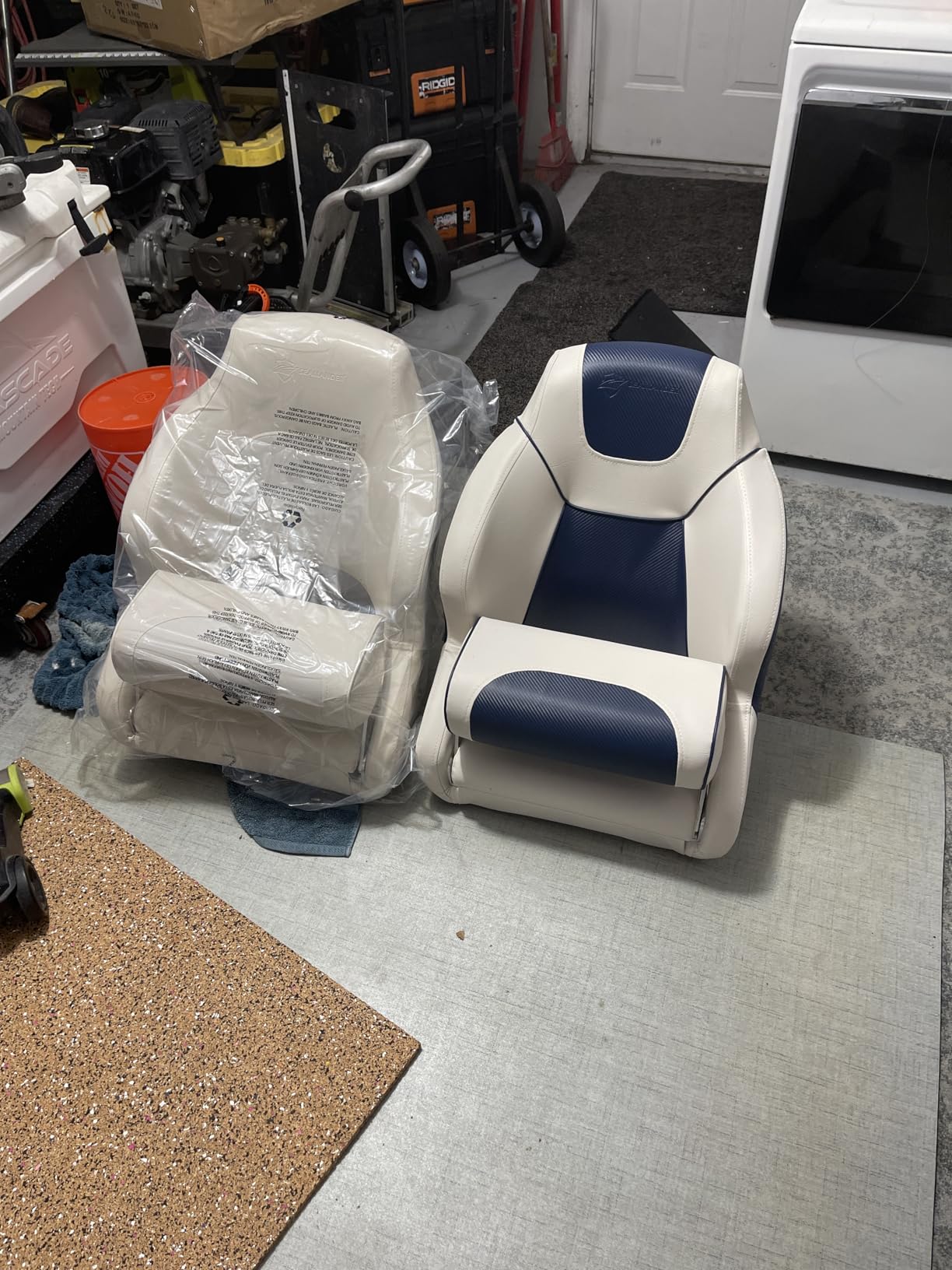 Seamander Boat Captains Chair, Captain Bucket Seat with Flip Up Bolster, Integral Rotomolded Frame, Premium EPDM Foam Material, Marine Grade Vinyl (A-White/White) customer photo 1