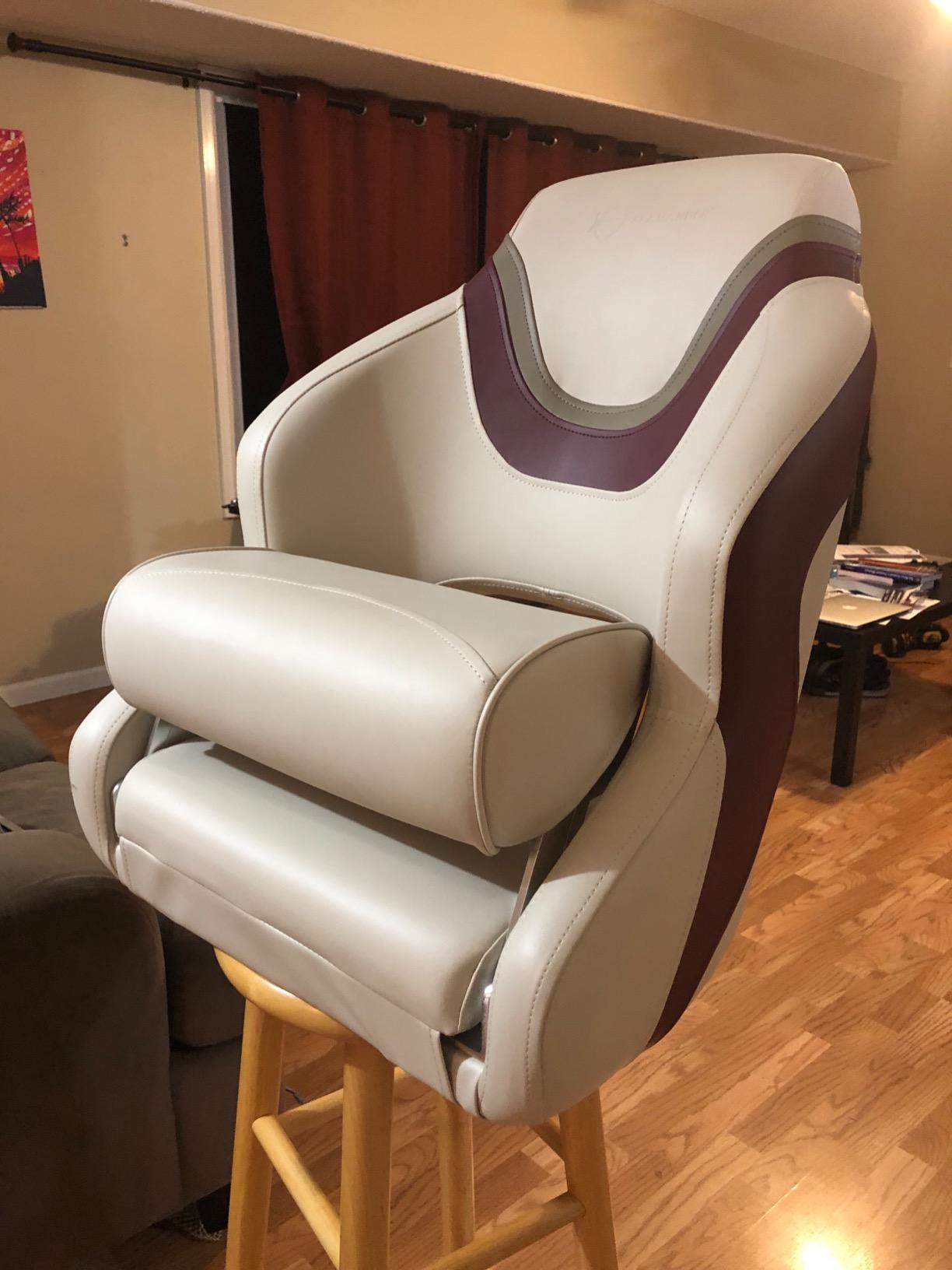Seamander Boat Captains Chair, Captain Bucket Seat with Flip Up Bolster, Integral Rotomolded Frame, Premium EPDM Foam Material, Marine Grade Vinyl (A-White/White) customer photo 2