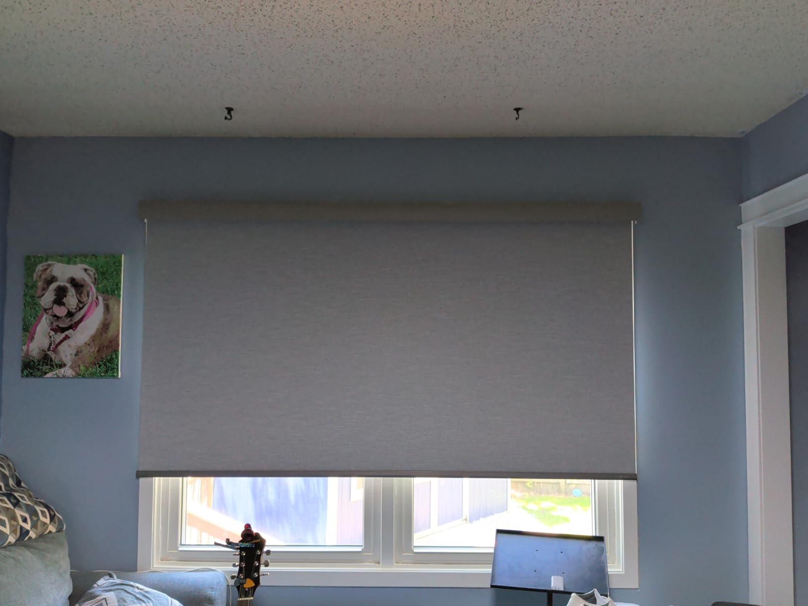 Yoolax Motorized Blinds with Remote, Blackout Smart Roller Shades Work with Alexa, Google, Apple Home, Custom Waterproof Automatic Shades with Voice Control for Dining Room (Vinyl Dark Gray) customer photo 1