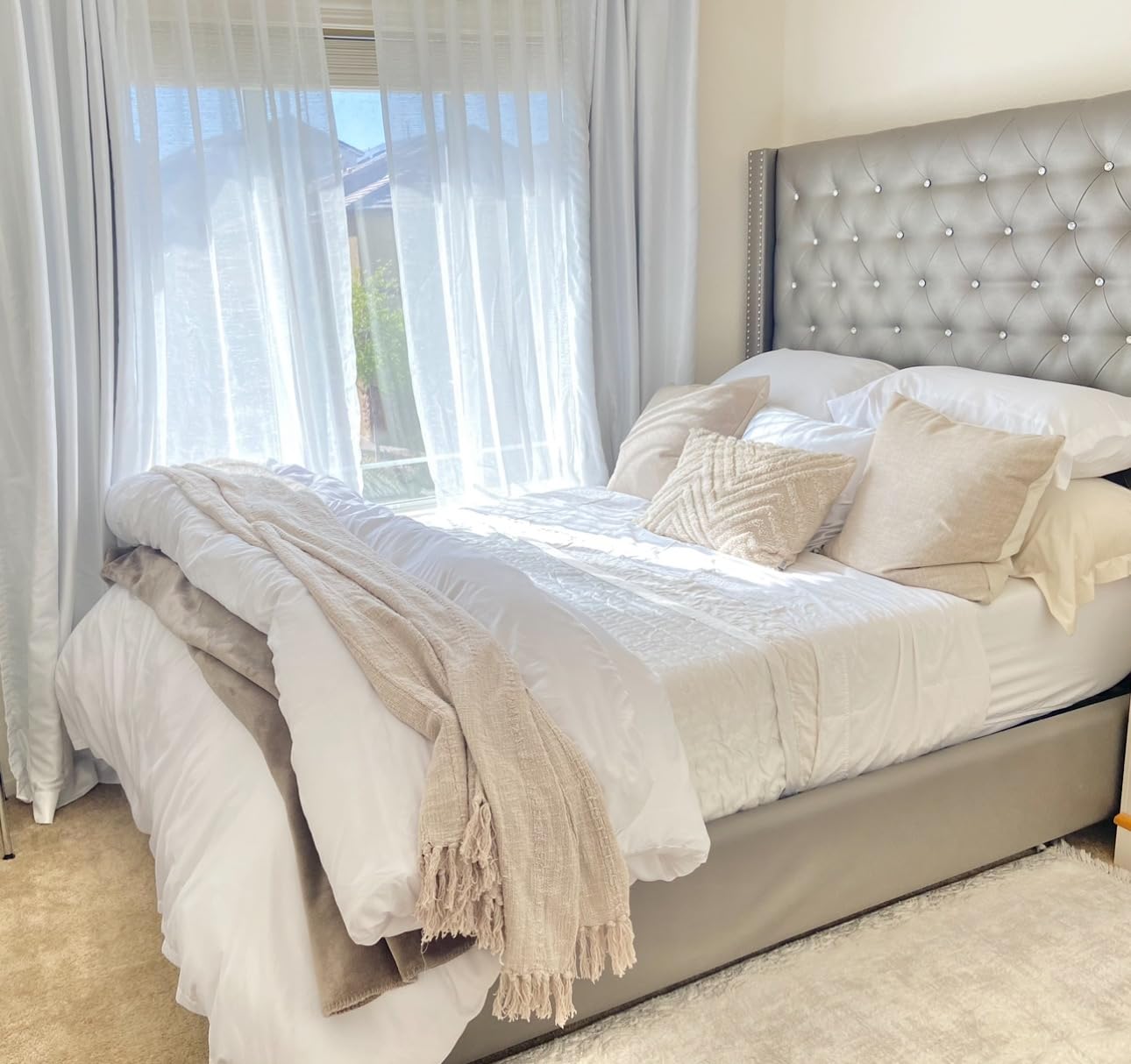 RYB HOME White Curtains Sheer - Linen Texture Sheer Window Covering, Light & Airy Translucent Panels for Bedroom Living Room Patio Glass Door, 52 inch Width x 95 inch Length, Set of 2 customer photo 2