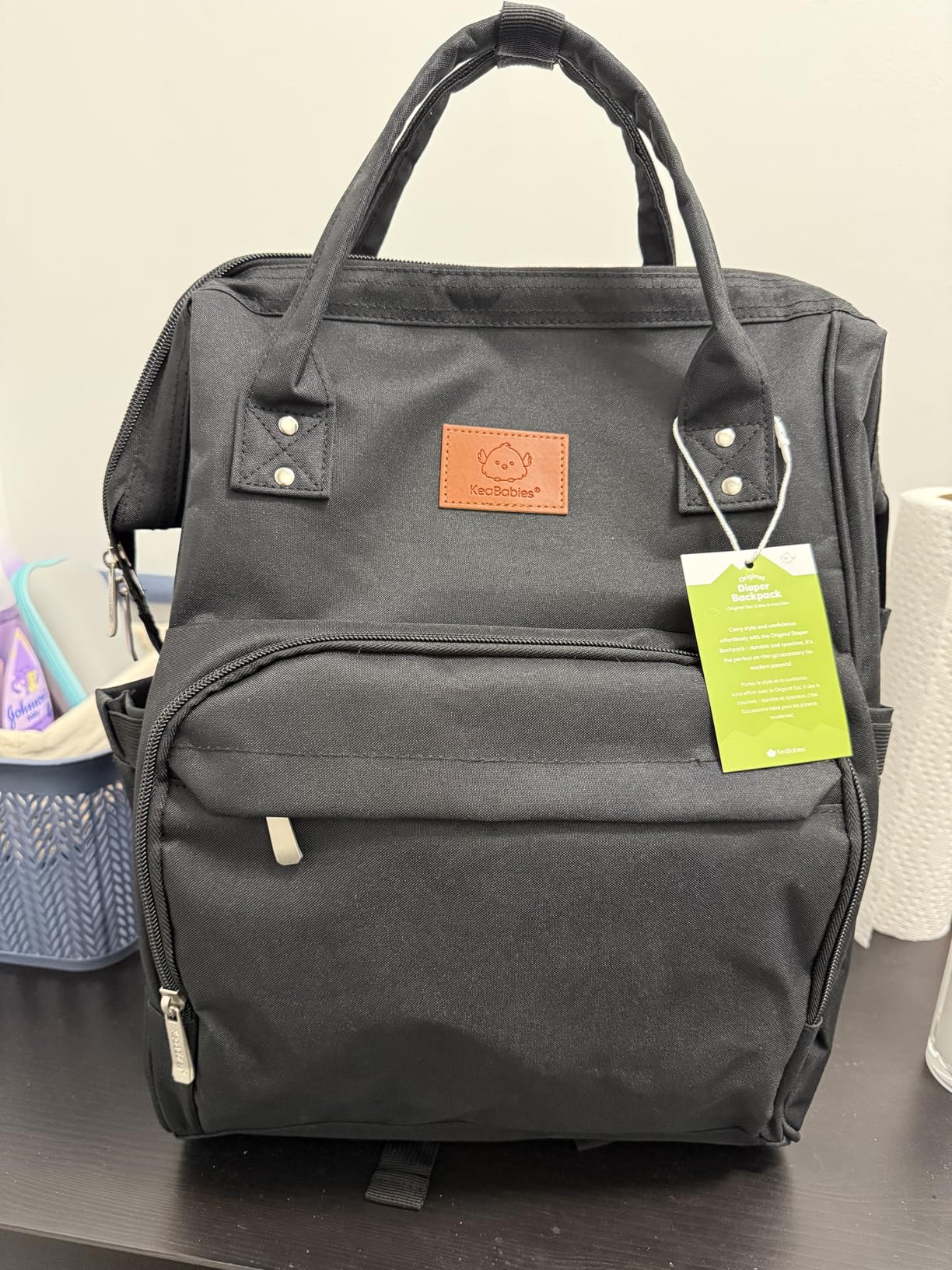 KeaBabies Baby Diaper Bag Backpack - Large Baby Bag for Boys, Girls, Waterproof Multi Function Travel Diaper Backpack with Changing Pad, Trendy Black customer photo 1